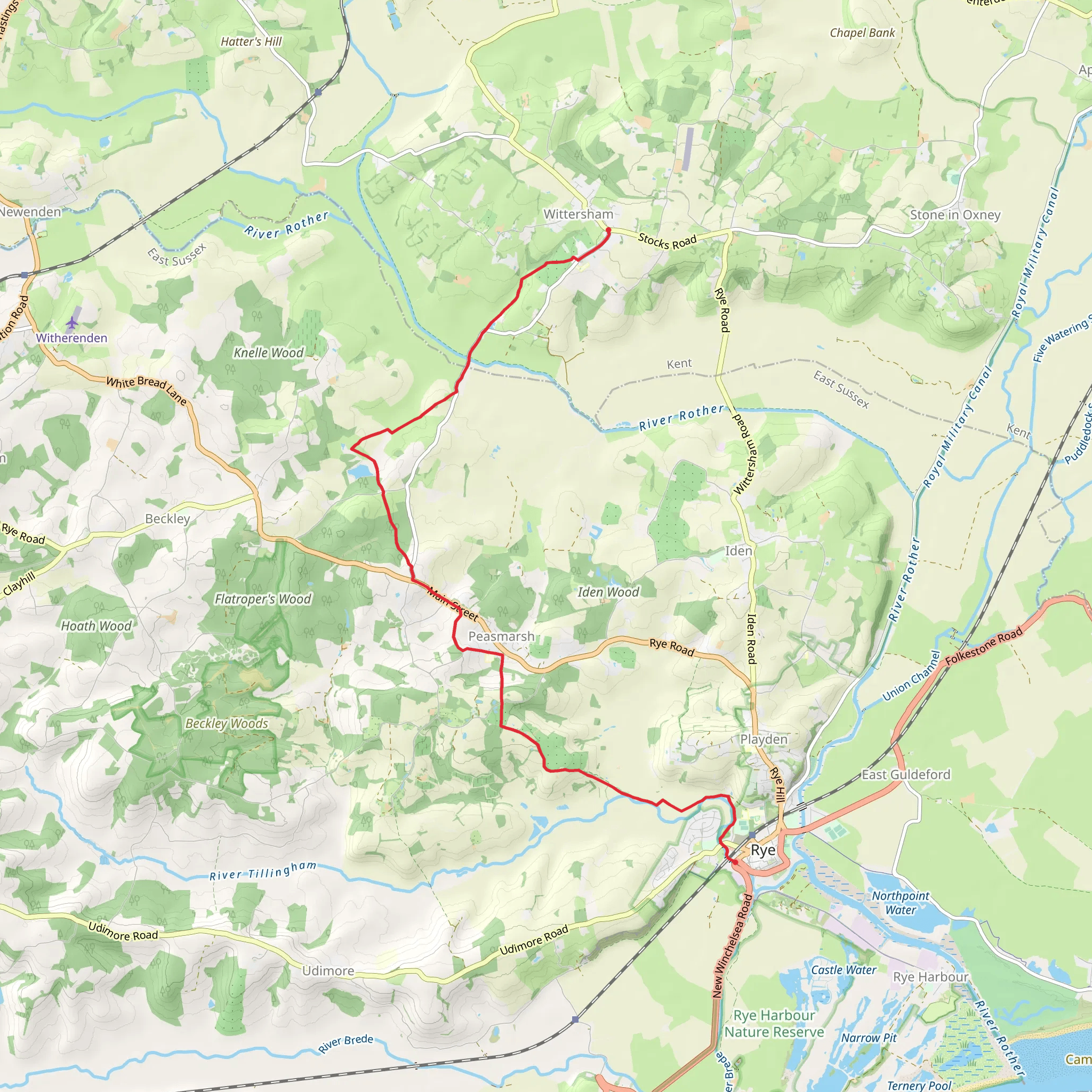 Wittersham to Rye - High Weald Landscape Trail mobile static map