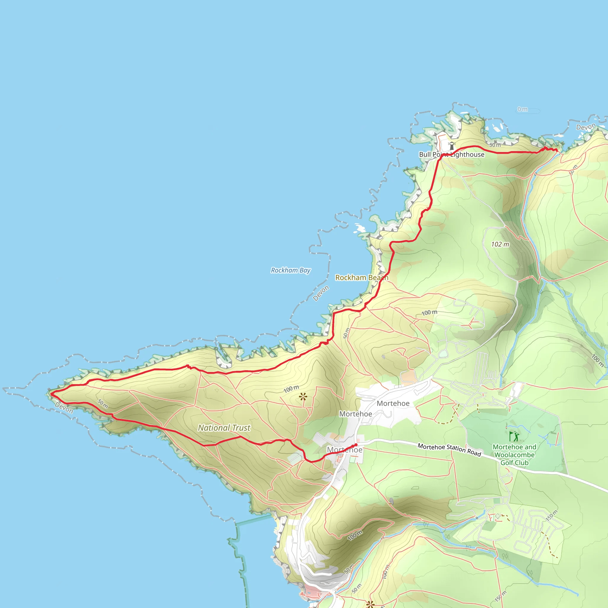 Morte Point and Damagehue Rock via SWCP mobile static map