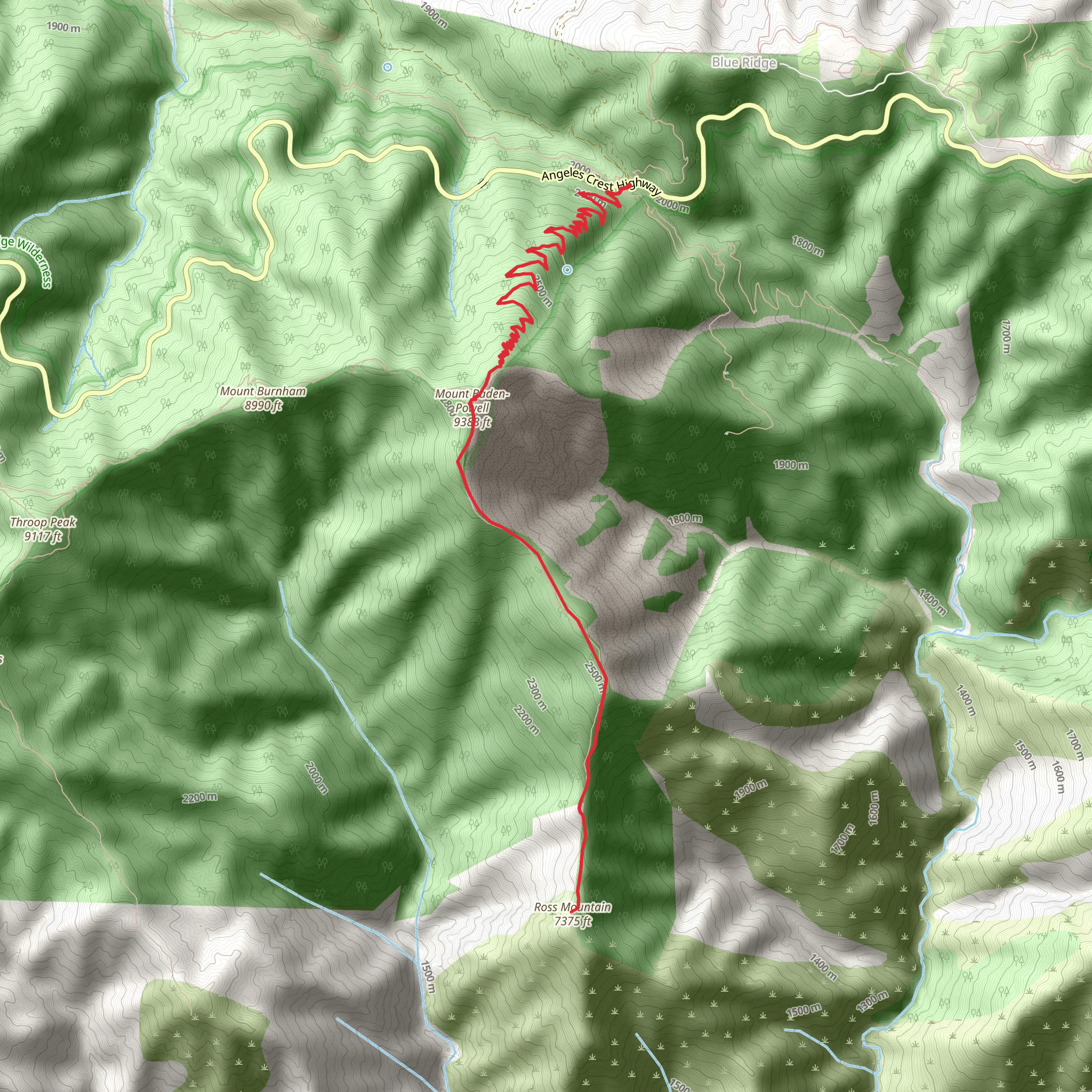 Ross Mountain and Mount Baden-Powell via Vincent Gap mobile static map