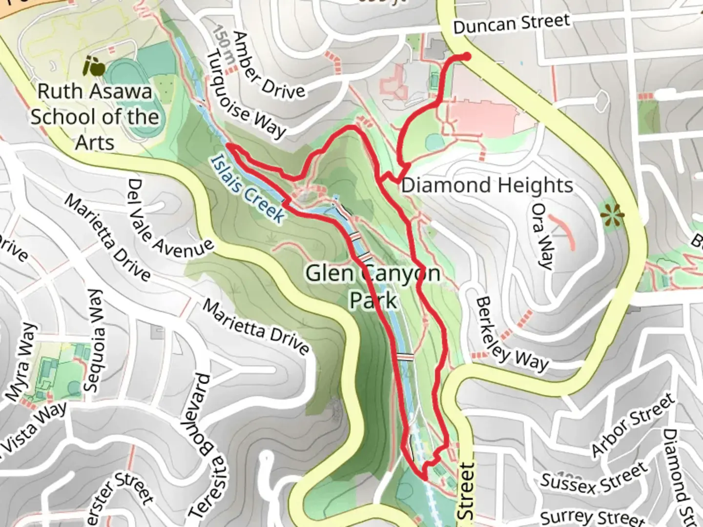 An image depicting the trail Coyote Crags and Islais Creek Loop Trail and its surrounding area.