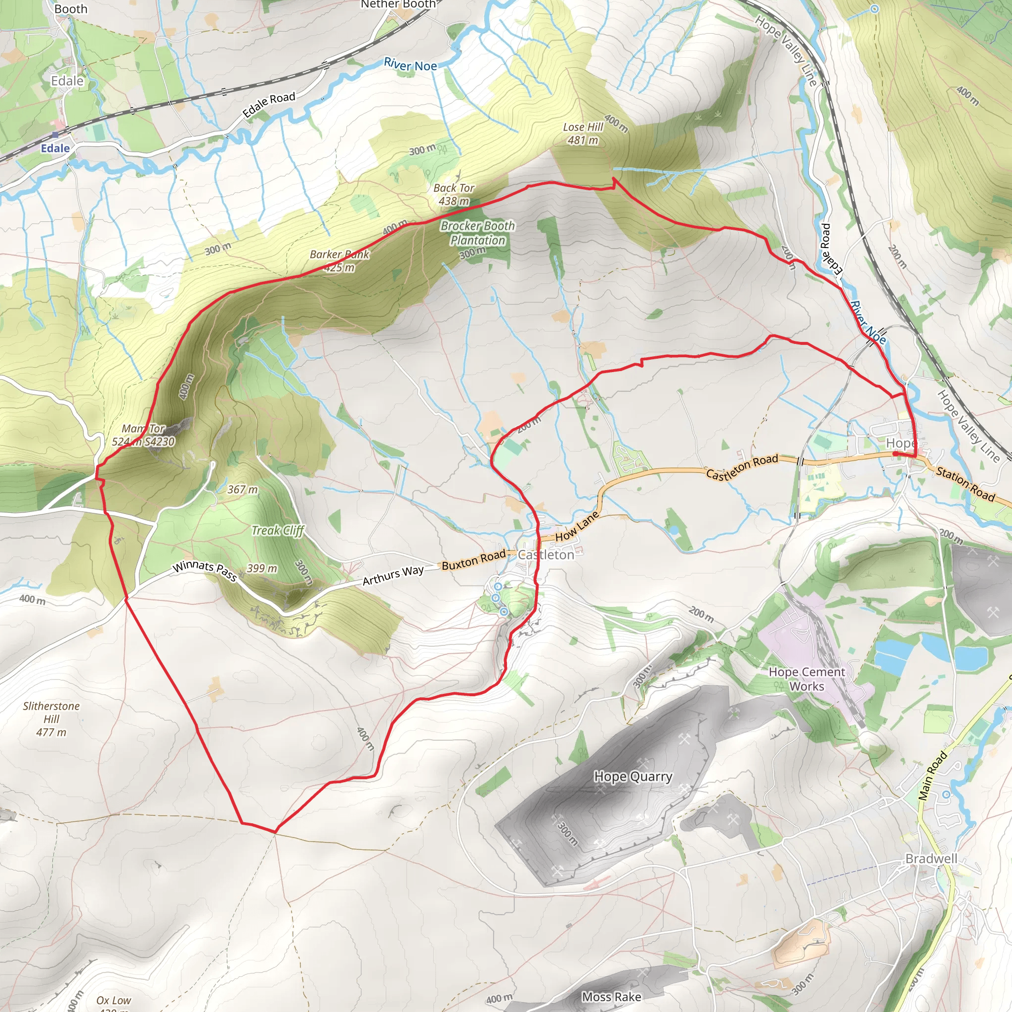 Mam Tor and Barker Bank Loop mobile static map