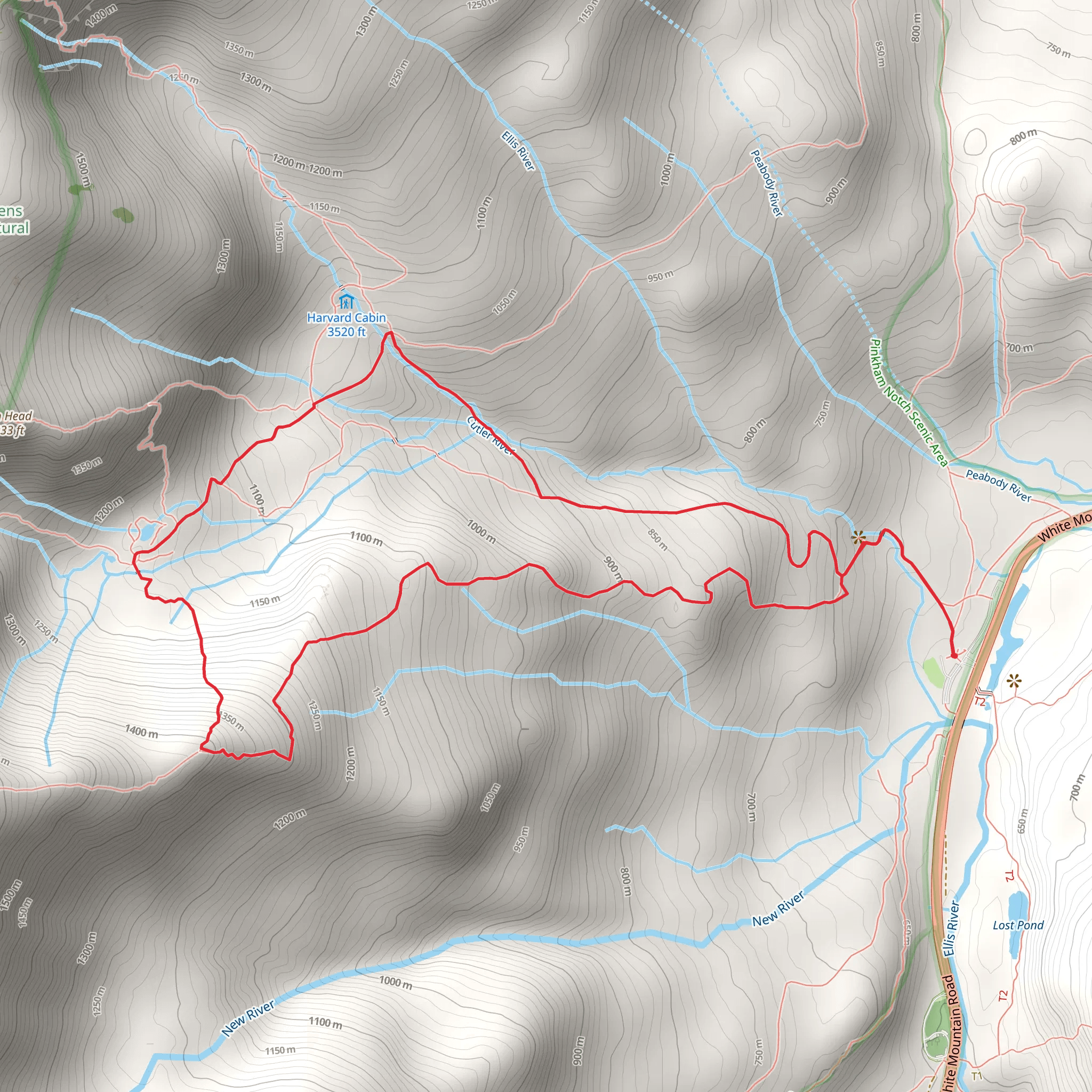 Hungtington Ravine Trail and Tuckerman River Loop mobile static map