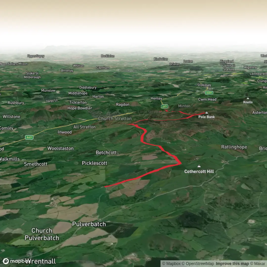 An image depicting the trail Shropshire Hills National Landscape - CP to CS via Townbrook and its surrounding area.