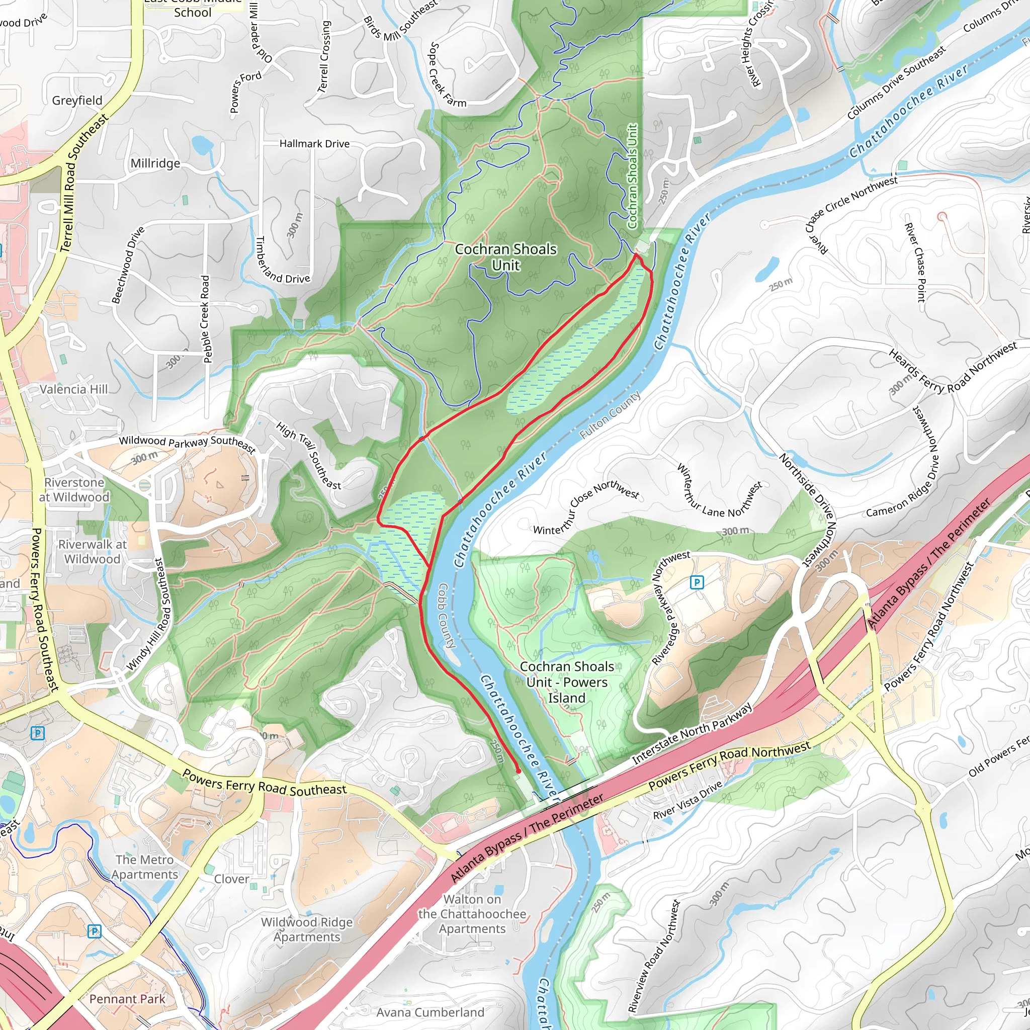 Chattahoochee River Shore Loop - Power's Island mobile static map