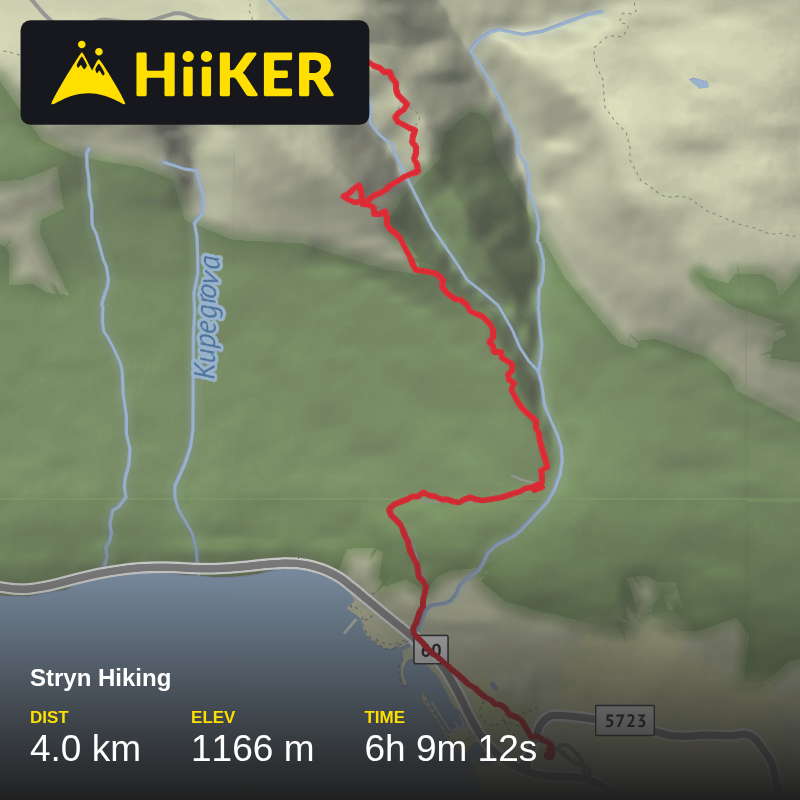 A map preview of the recording Stryn Hiking.