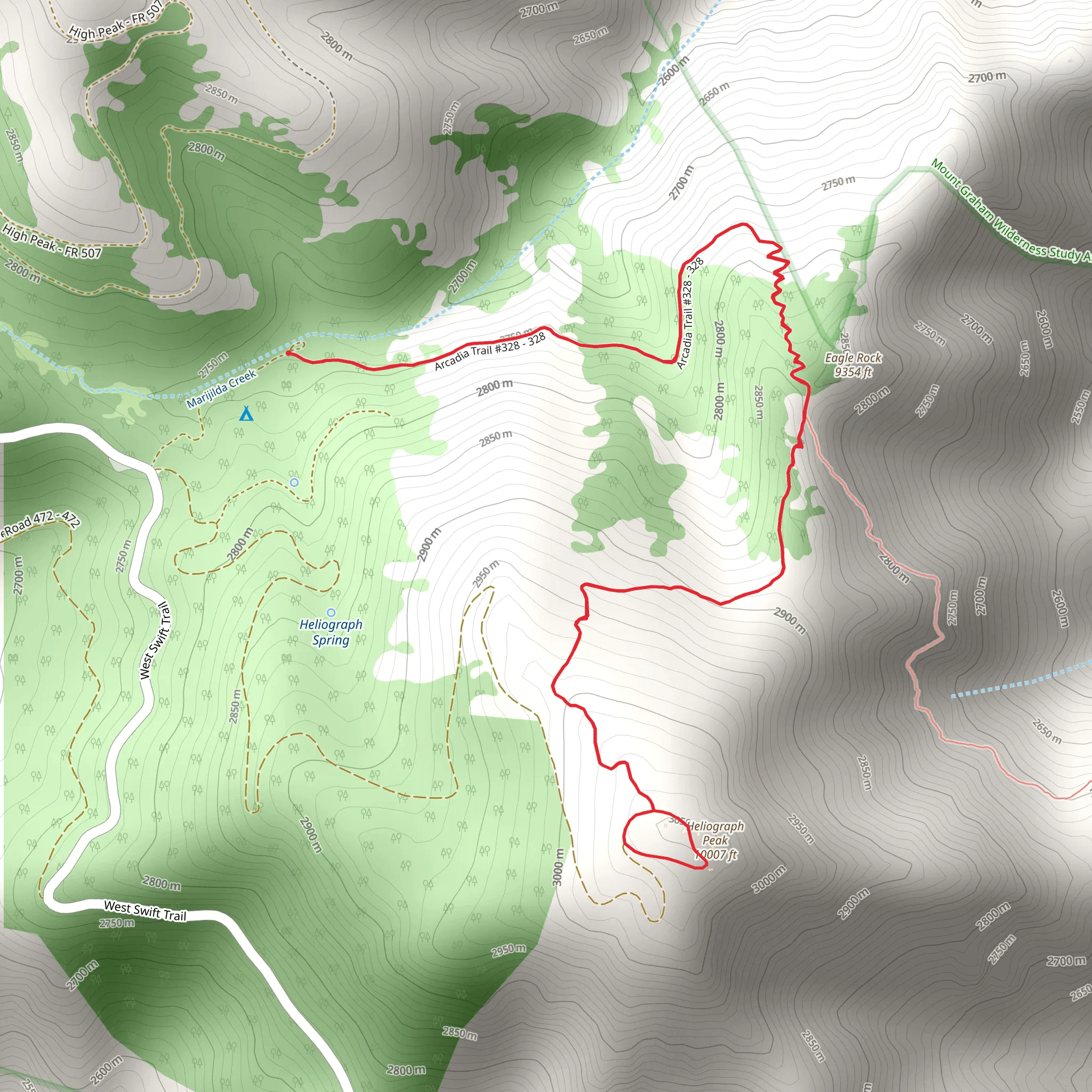 Heliograph Peak via Arcadia Trail mobile static map