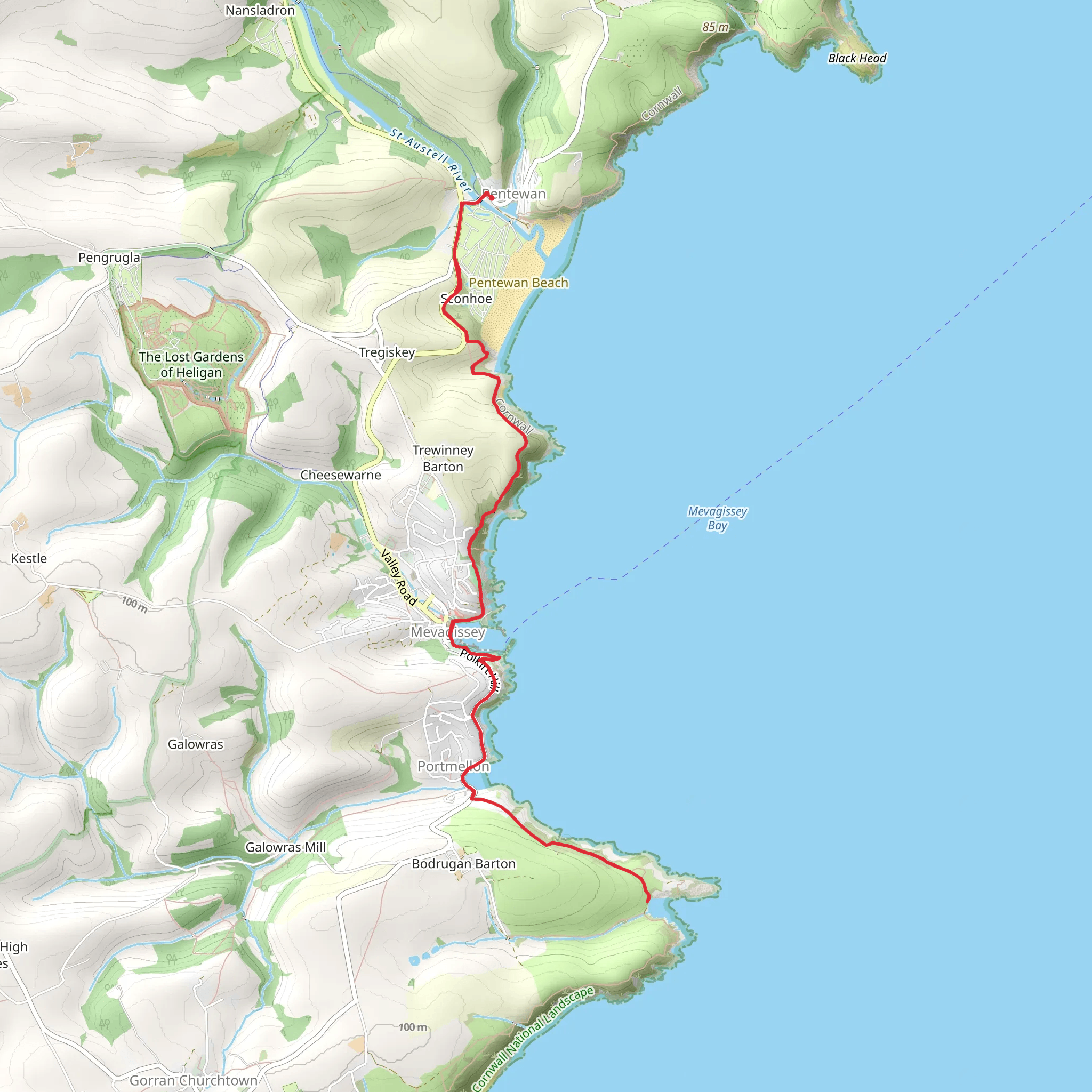 Pentewan Beach to Colona Beach Walk mobile static map