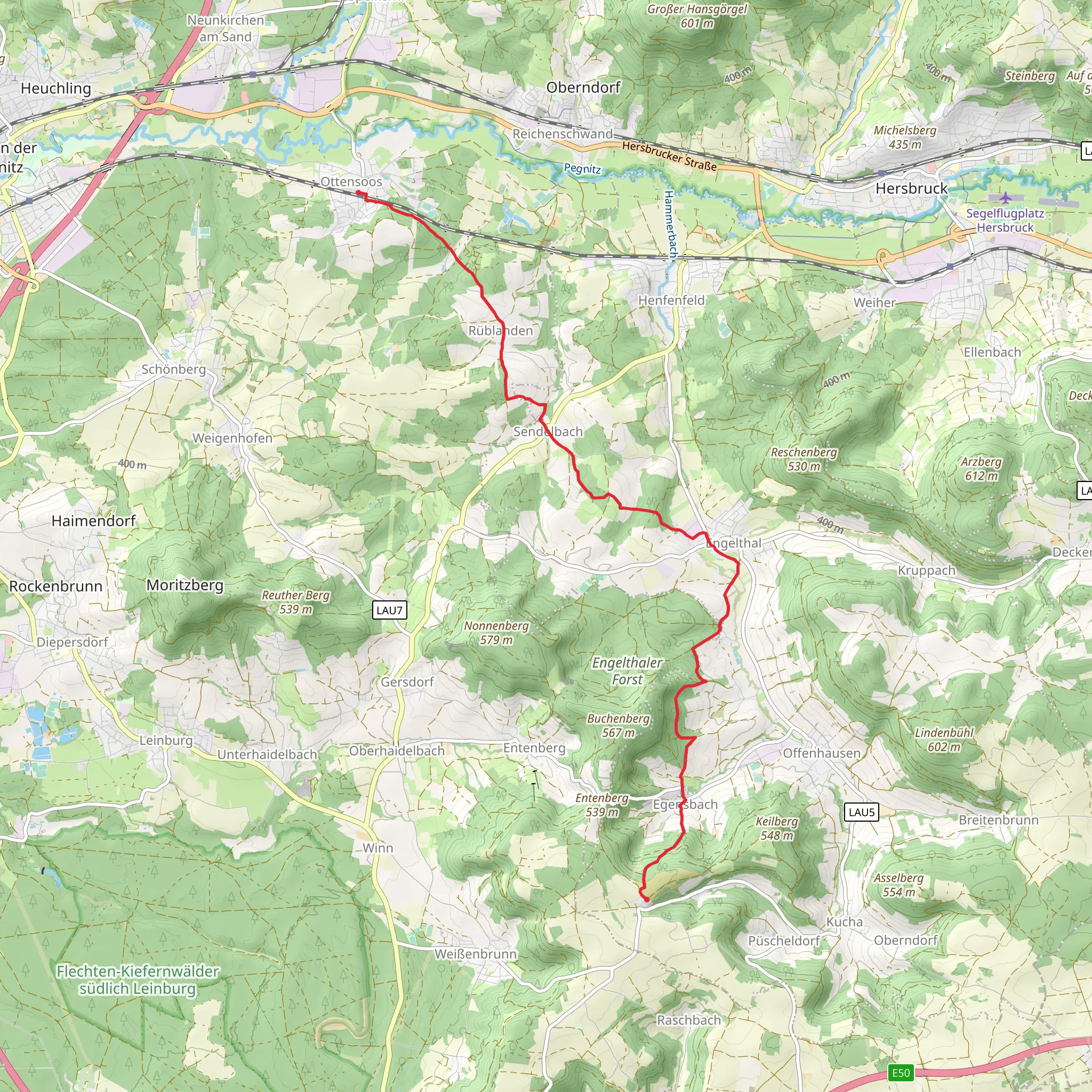 Klingenhof to Ottensoos Walk mobile static map