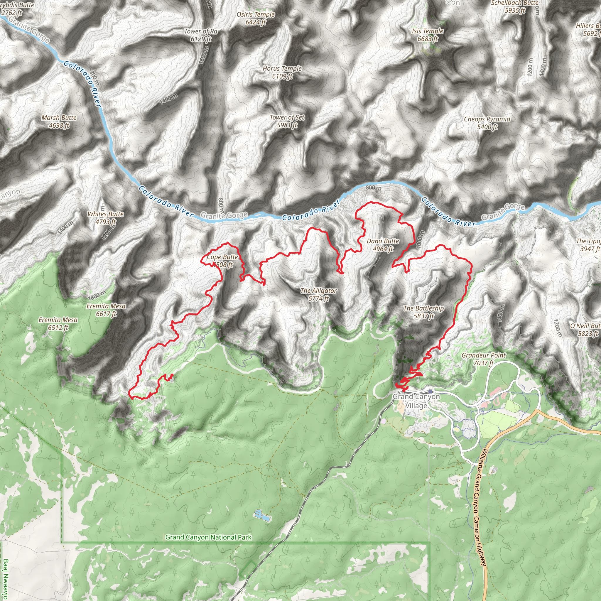 Hermit, Tonto, Bright Angel Trail mobile static map