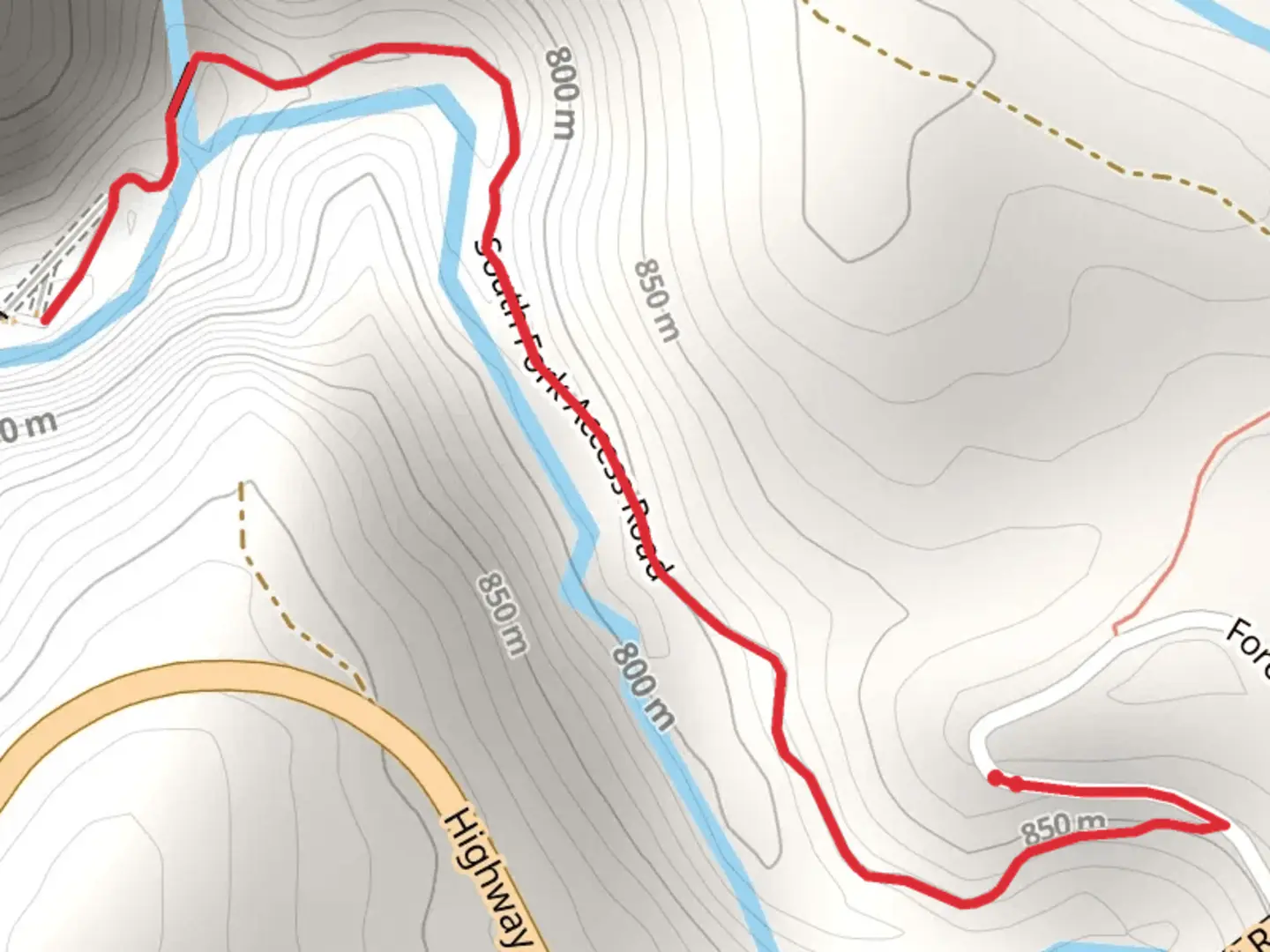 An image depicting the trail South Fork Access Road and its surrounding area.
