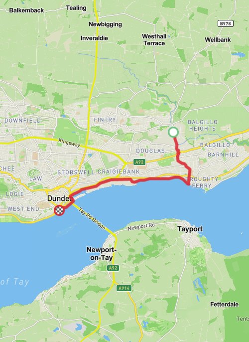 A map preview of the recording City of Dundee Road Cycling.
