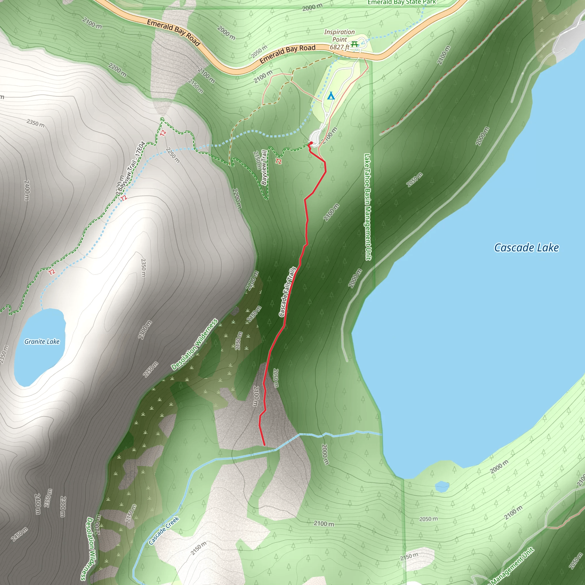 Cascade Falls Trails from Bayview Campground mobile static map