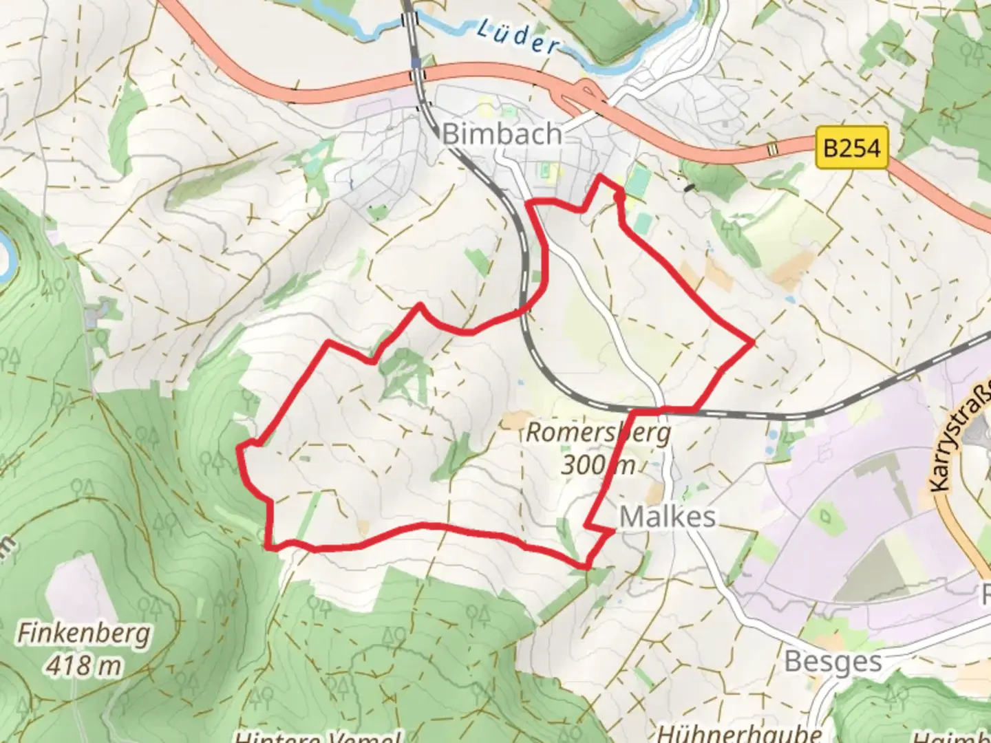 An image depicting the trail Romersberg Loop via Schnepfenweg and its surrounding area.