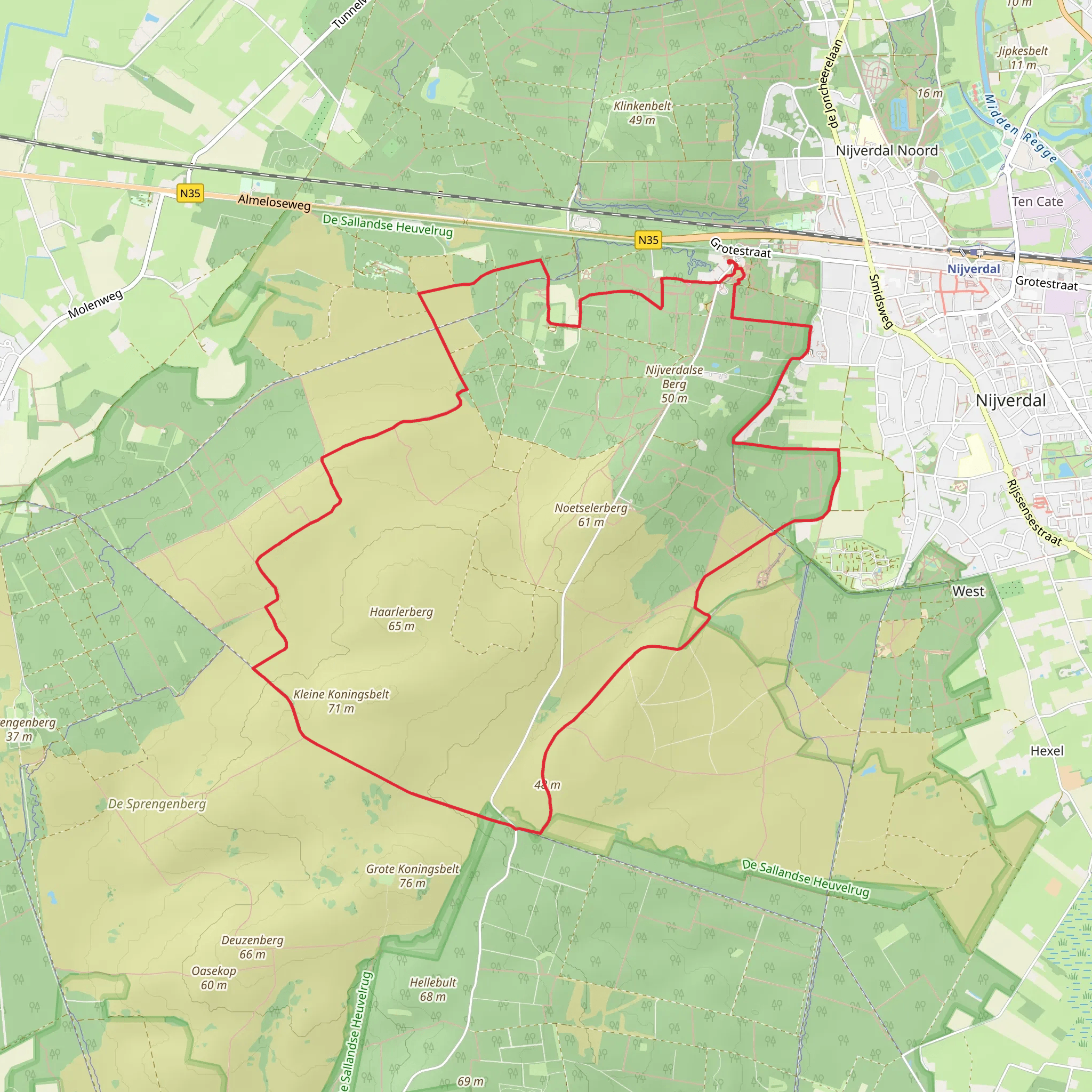 Pouliebos, Kleine Koningsbelt and Eindhovense via Berg Weg Haarte mobile static map
