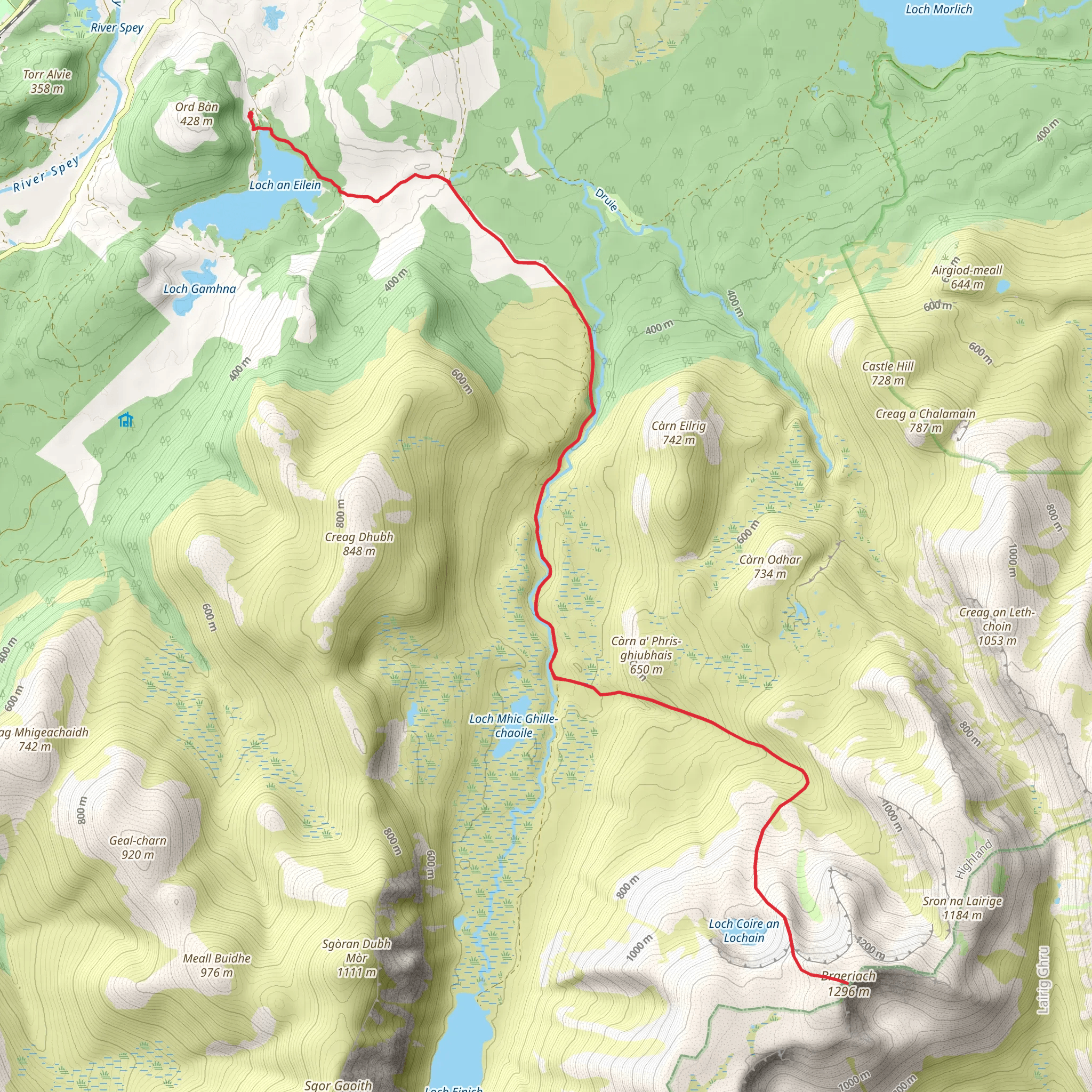 Braeriach and Loch Coire an Lochan from Loch an Eilein mobile static map