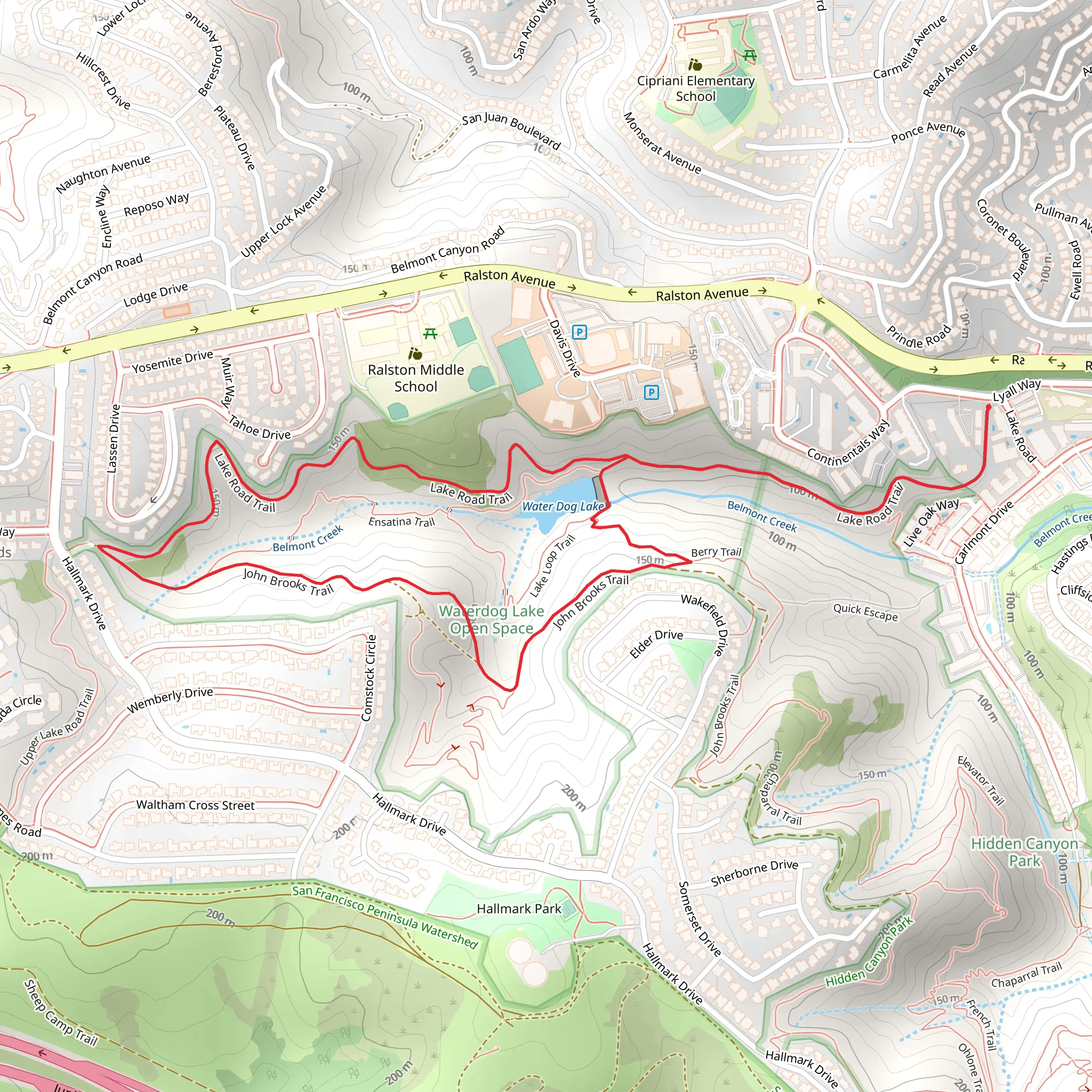 Lake Road, Water Dog Lake and John Brooks Loop Trail mobile static map