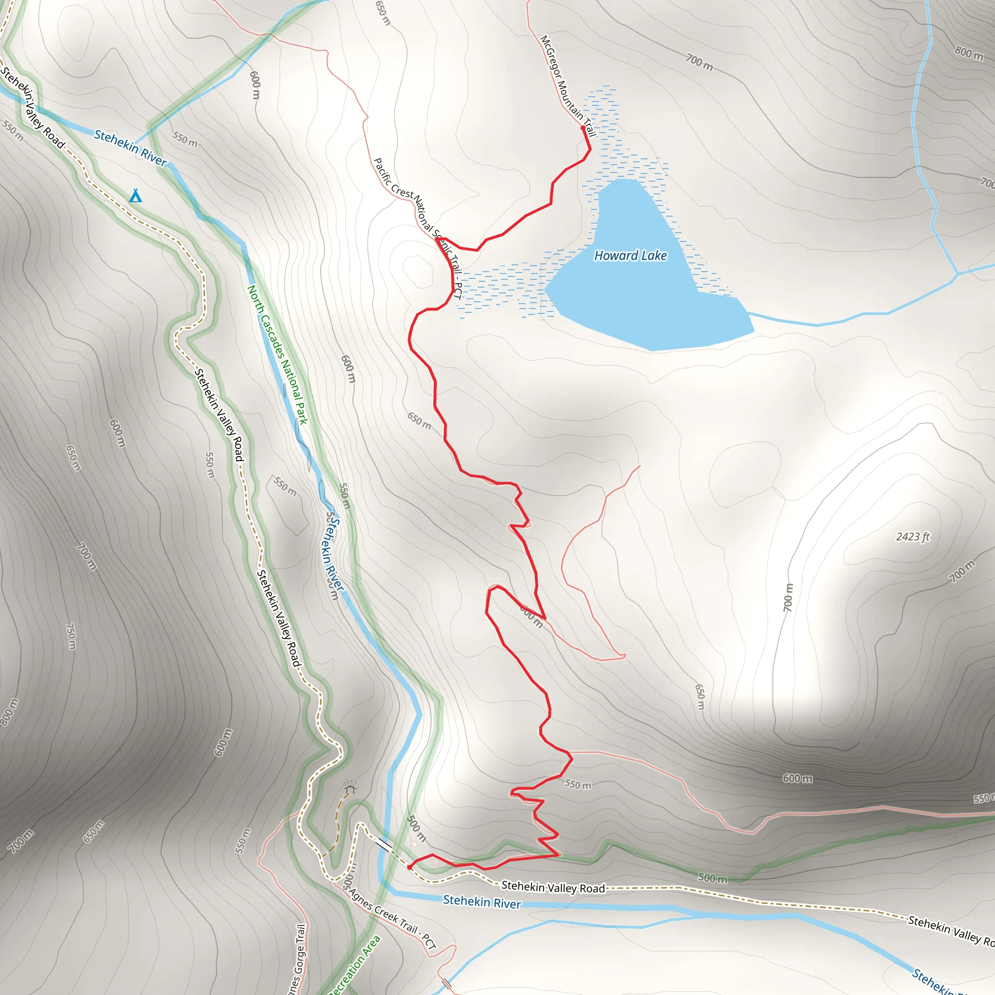 Howard Lake via Pacific Crest Trail mobile static map