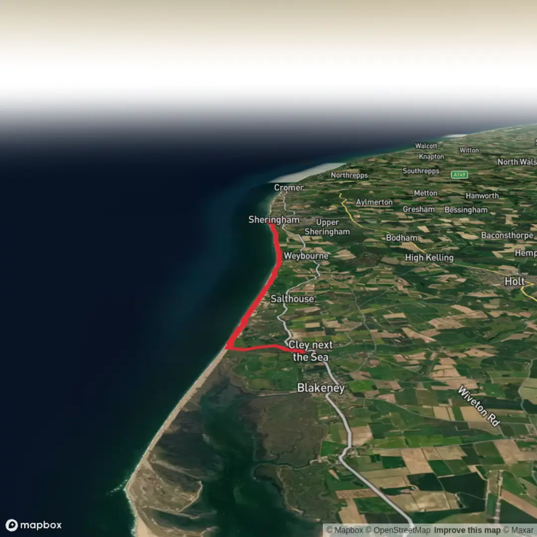 An image depicting the trail Norfolk Coast Cley to Sherringham and its surrounding area.