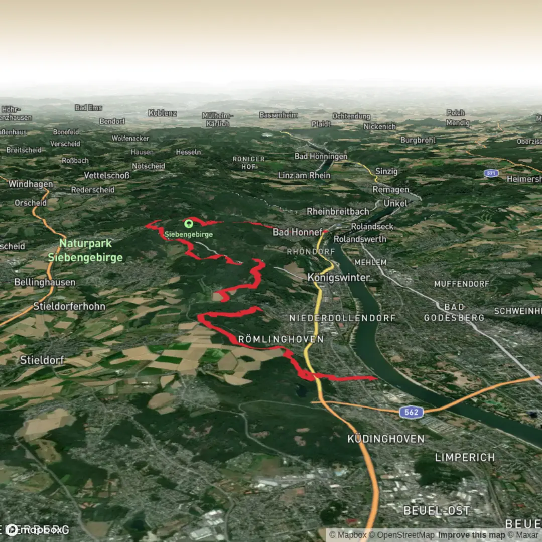 An image depicting the trail Bonn - Hennef and its surrounding area.