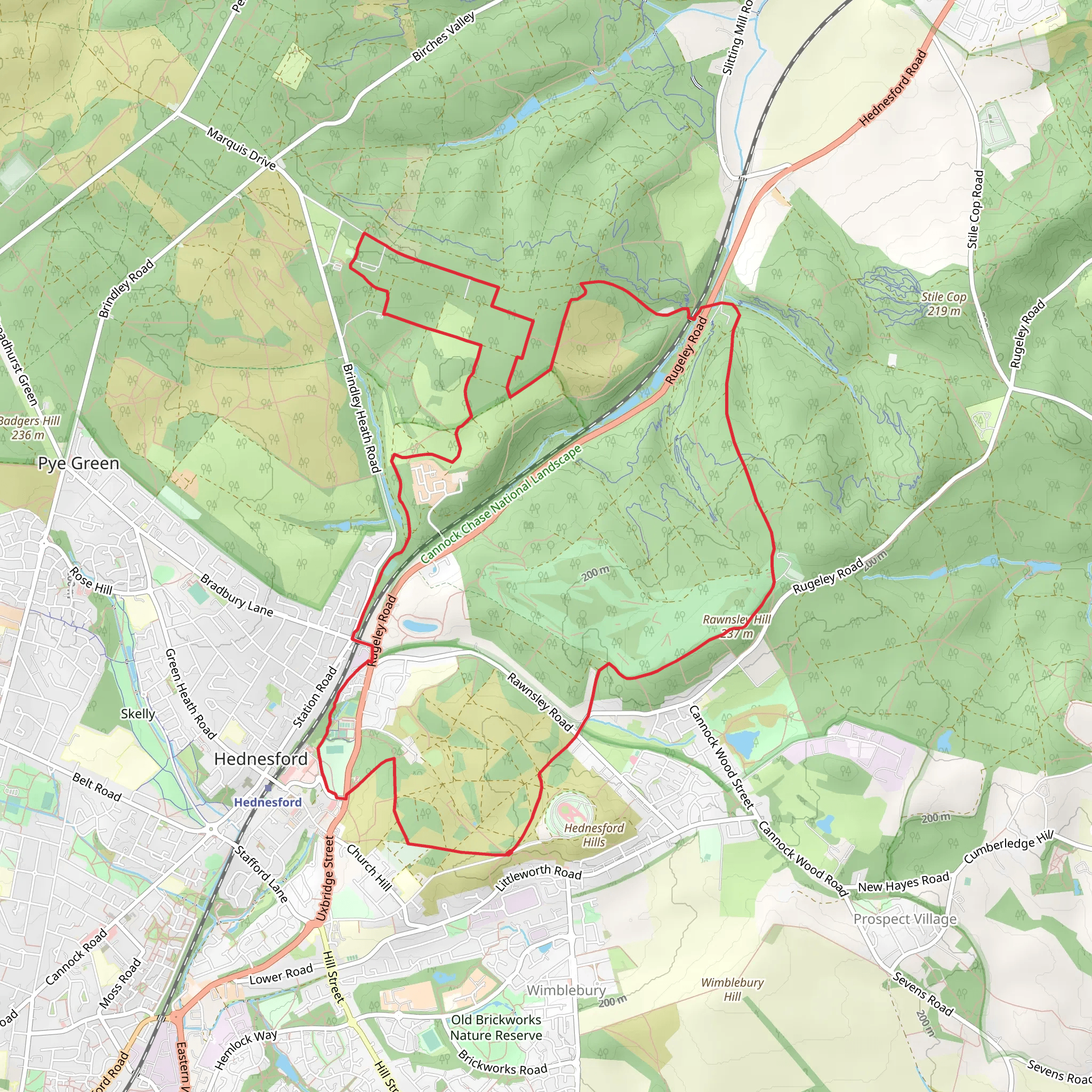 Rawnsley Hill, Cockpit Hill and Hednesdord Hills Loop mobile static map