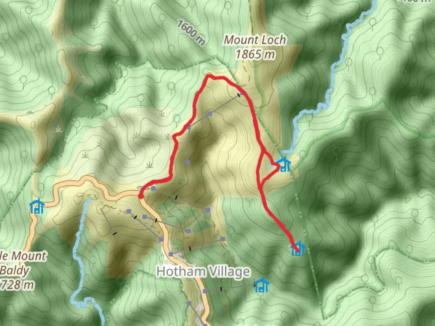 An image depicting the trail Spargo and Derrick Huts Track and its surrounding area.