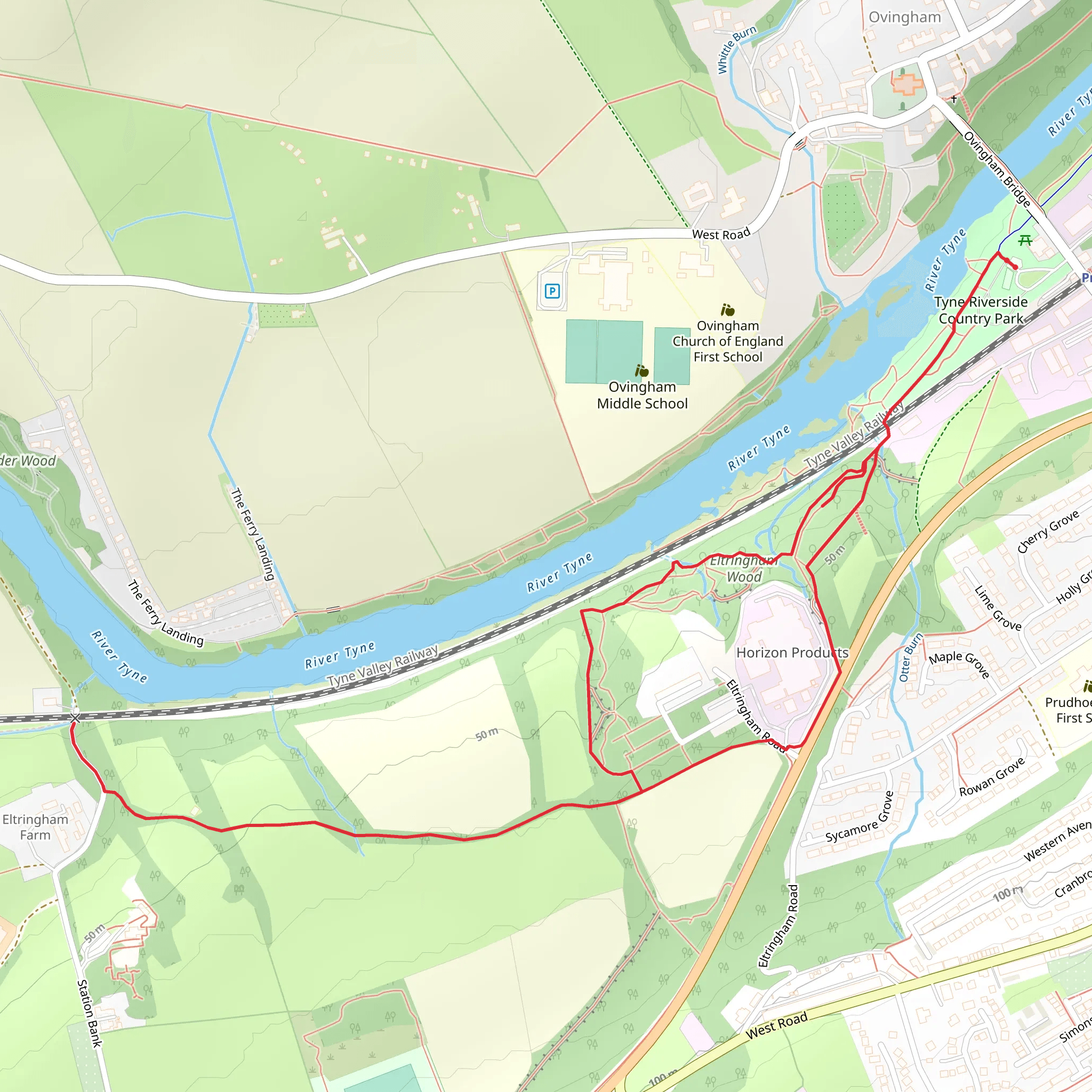 Tyre Riverside Country Park and Eltrigham Wood mobile static map