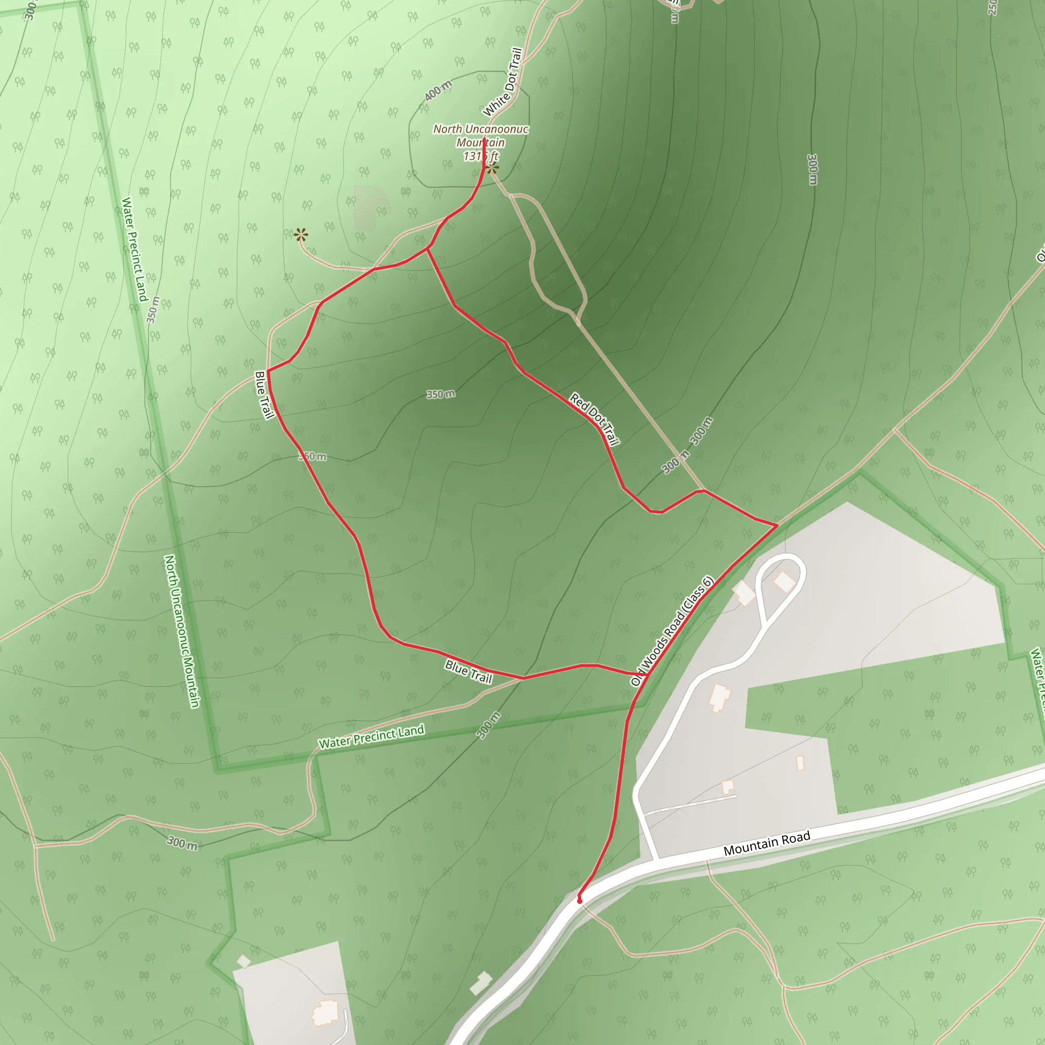 North Uncanoonuc Mountain via Old Woods Road mobile static map