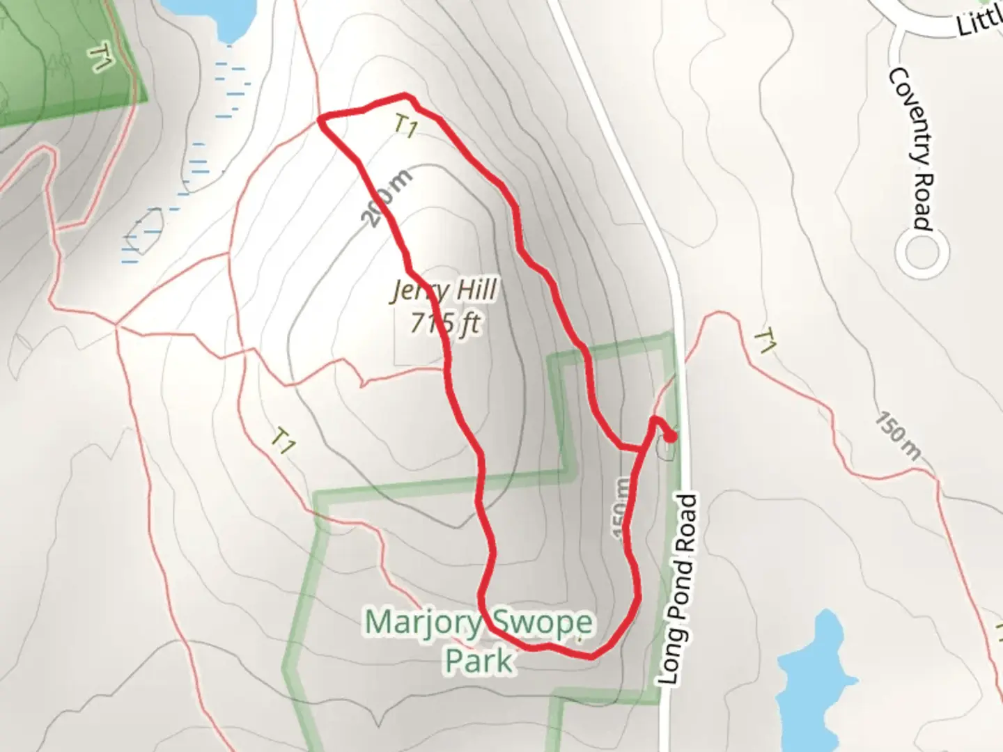 An image depicting the trail Jerry Hill via Blue Trail and its surrounding area.