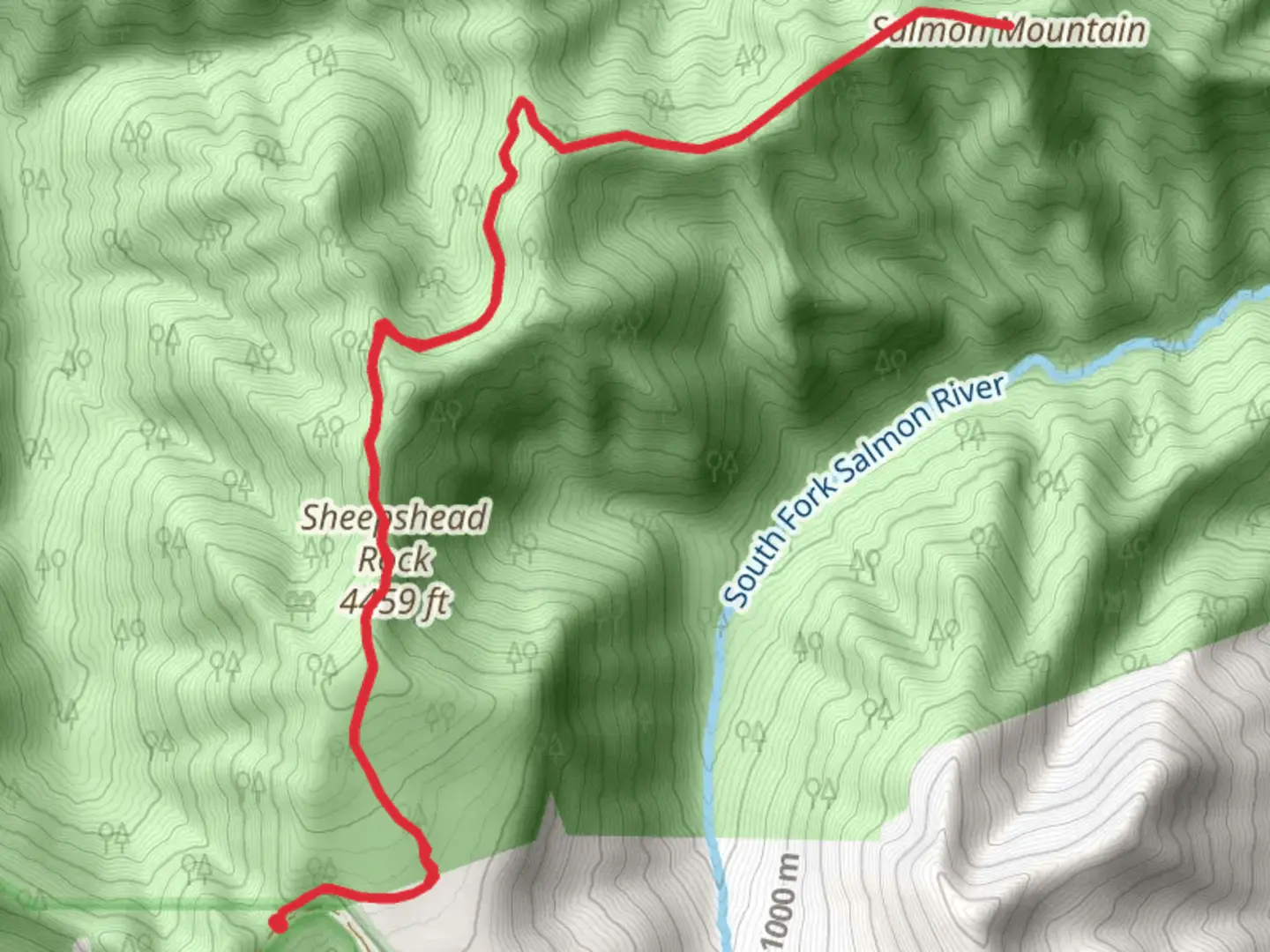 An image depicting the trail Salmon Mountain and Sheepshead Rock via Plaza Trail and its surrounding area.