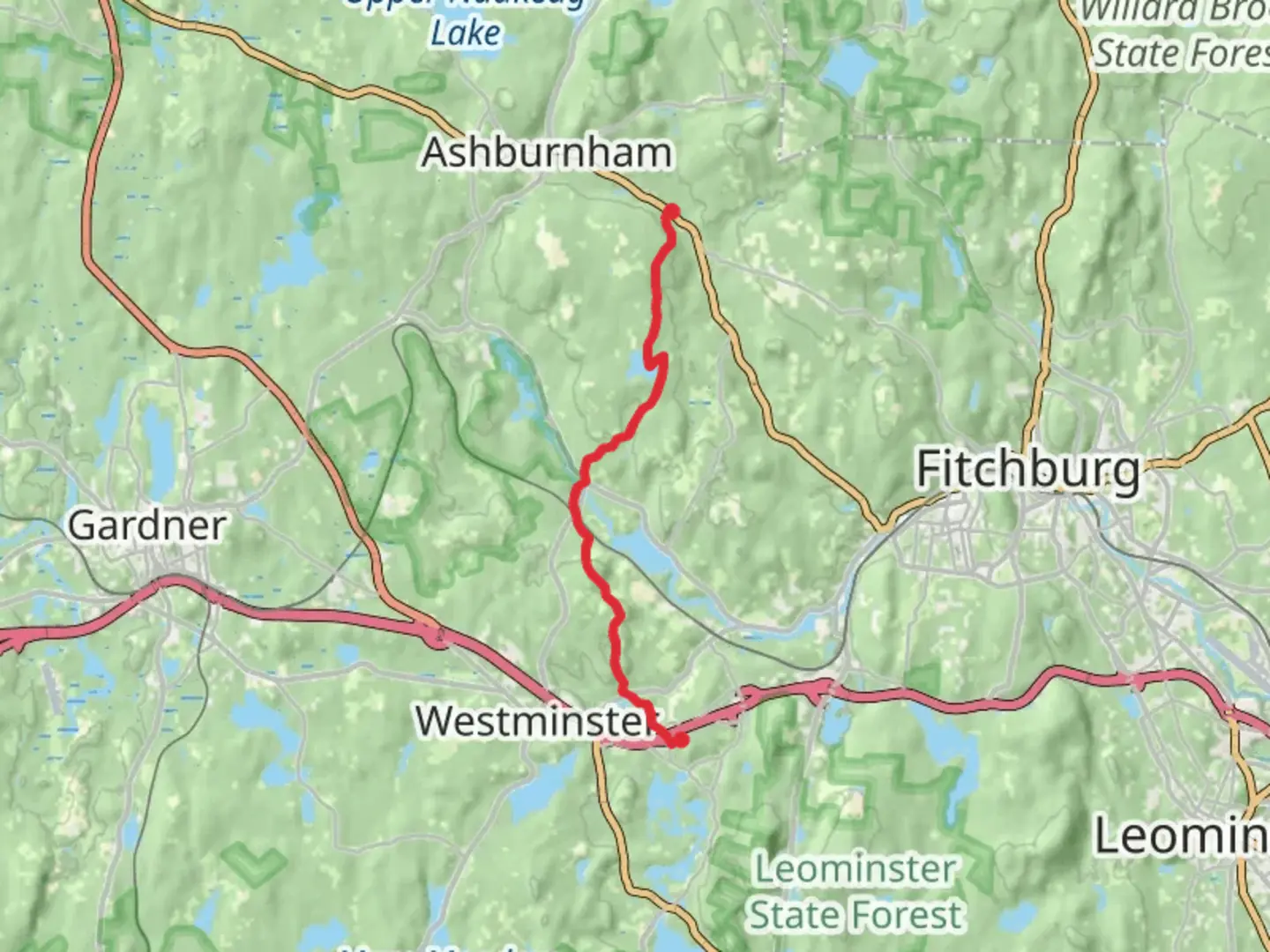 An image depicting the trail Westminster to Balckburn Village via Midstate Trail and its surrounding area.