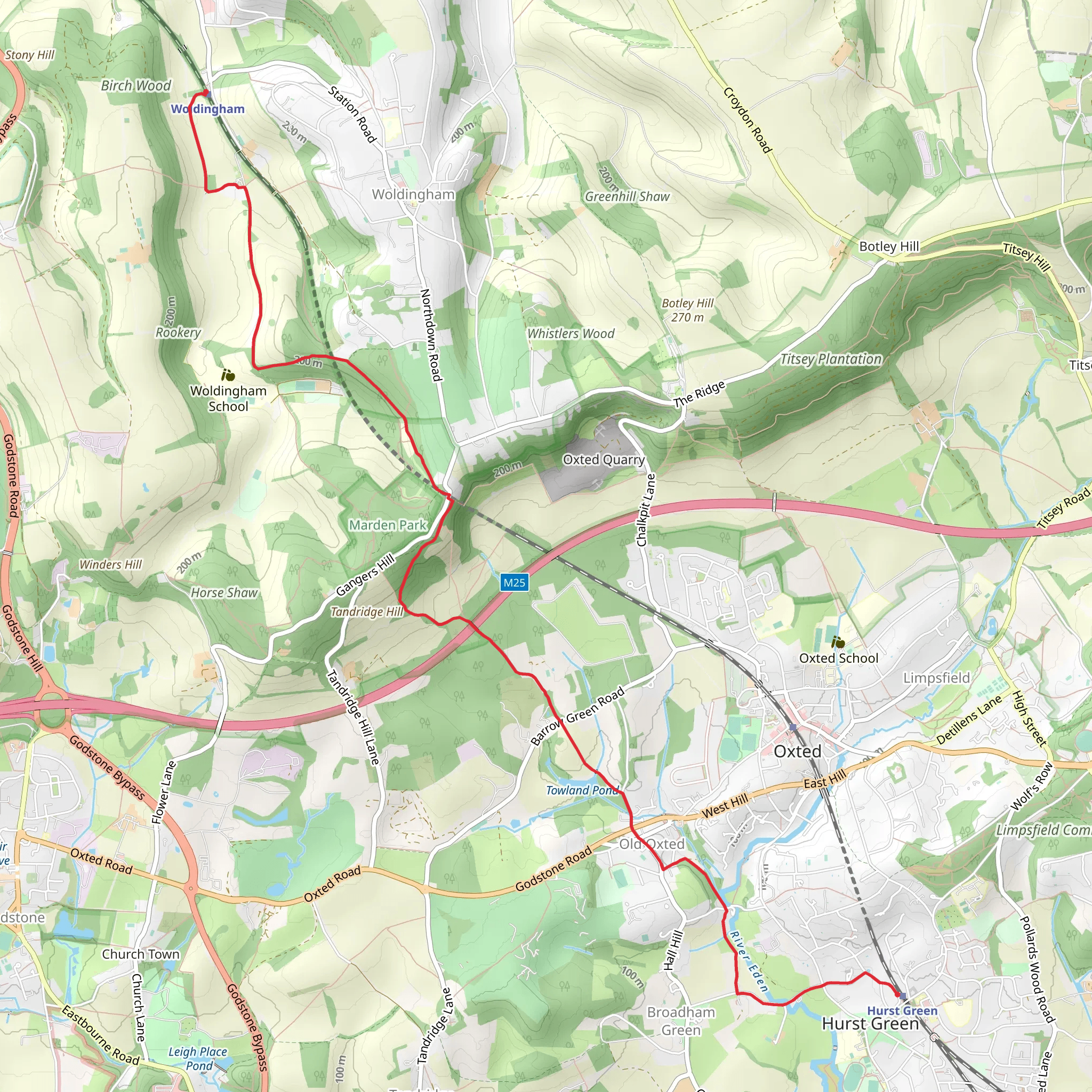 Hurst Green to Woldingham Walk mobile static map