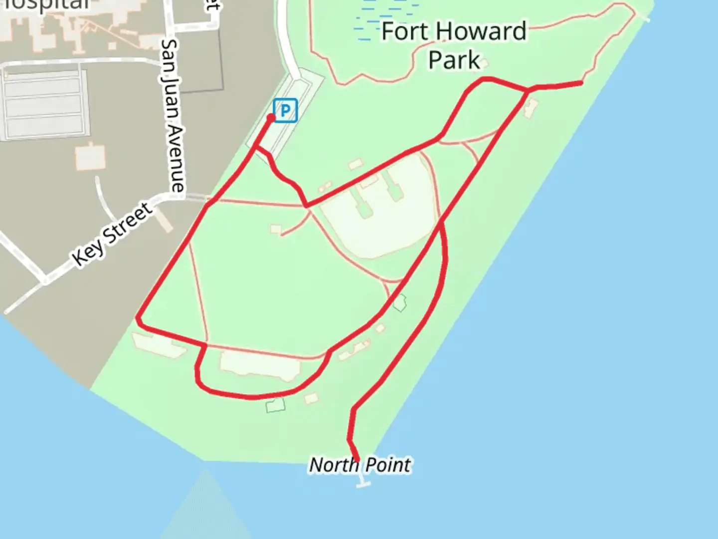 An image depicting the trail Fort Howard Park Loop and its surrounding area.
