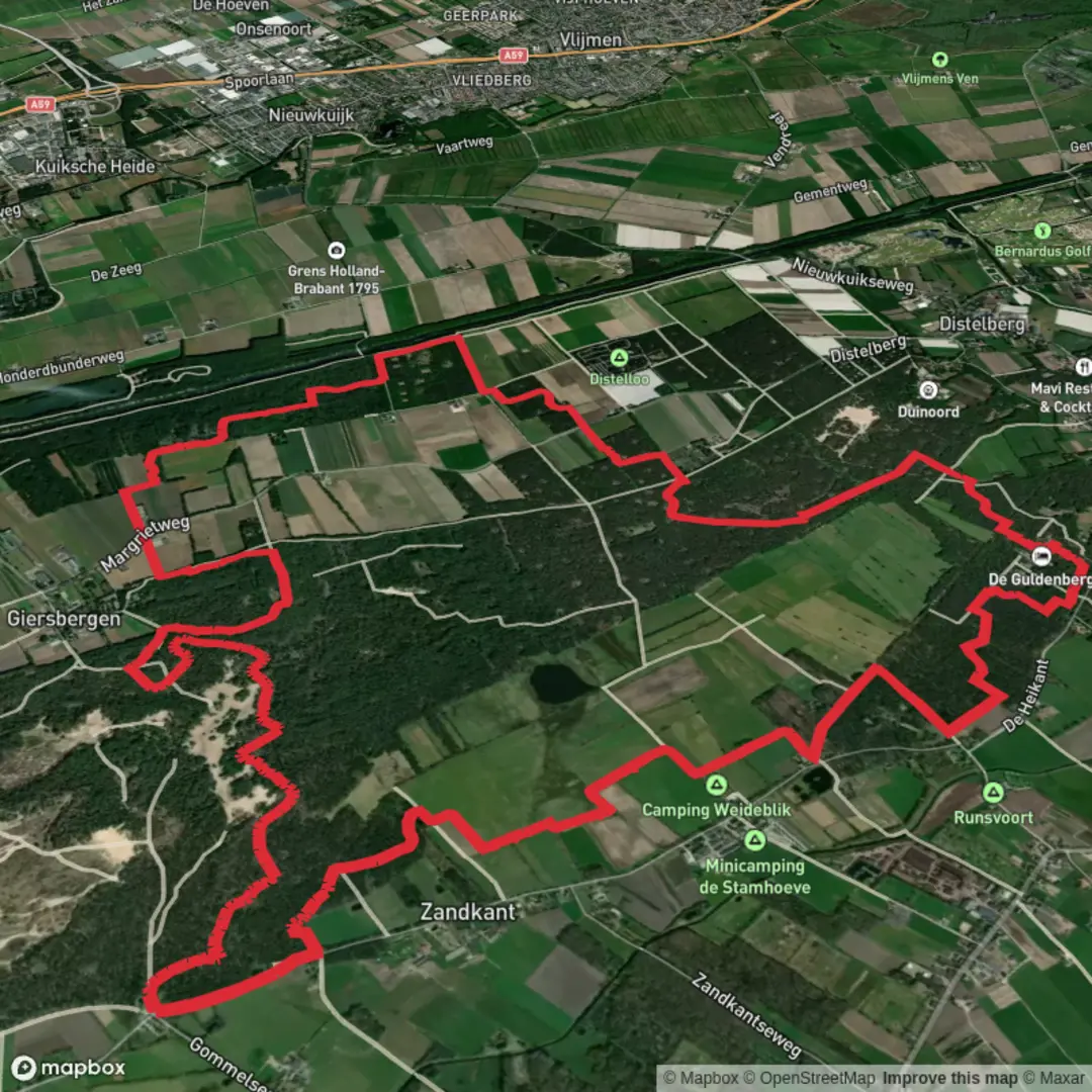 An image depicting the trail Hooge Heide and Zwarte Berg Loop and its surrounding area.
