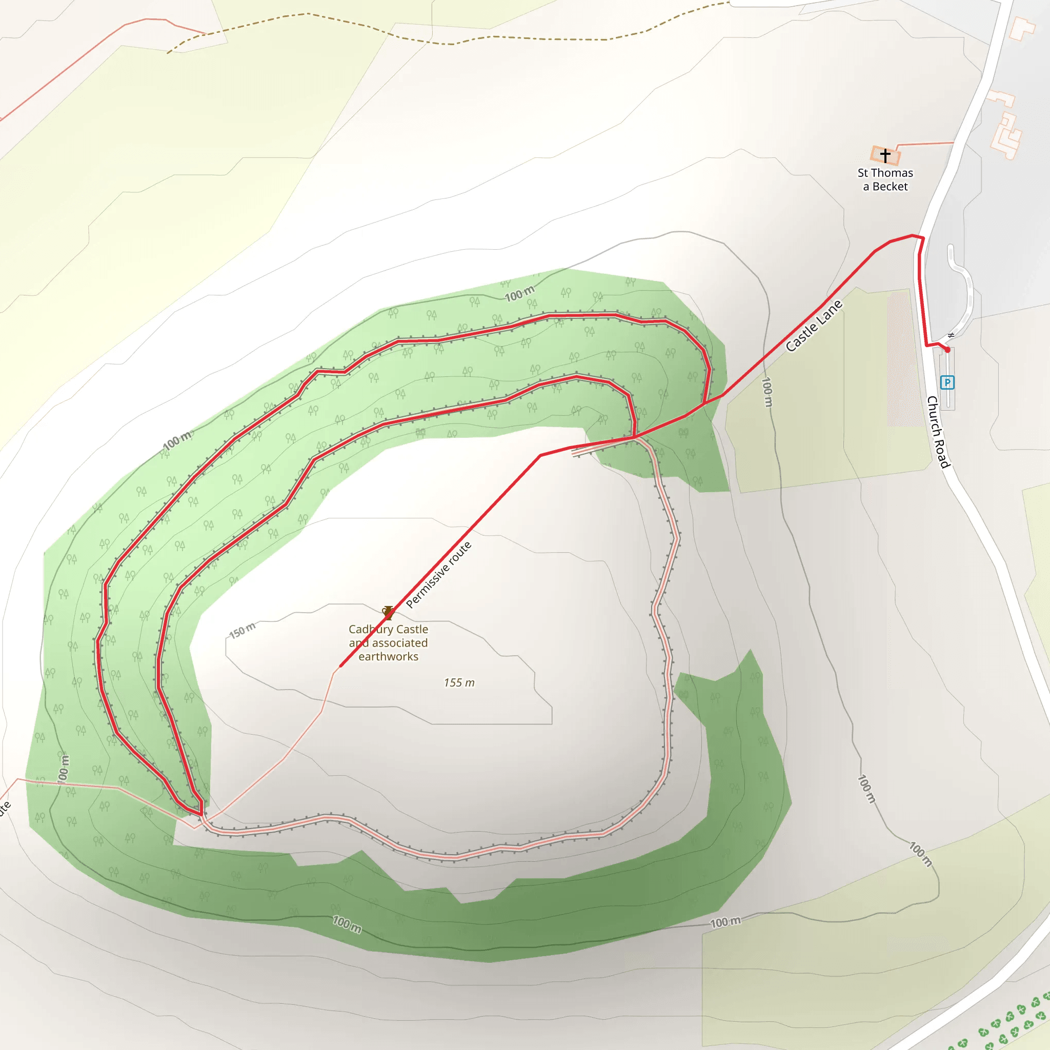 Cadbury Hillfort Loop mobile static map