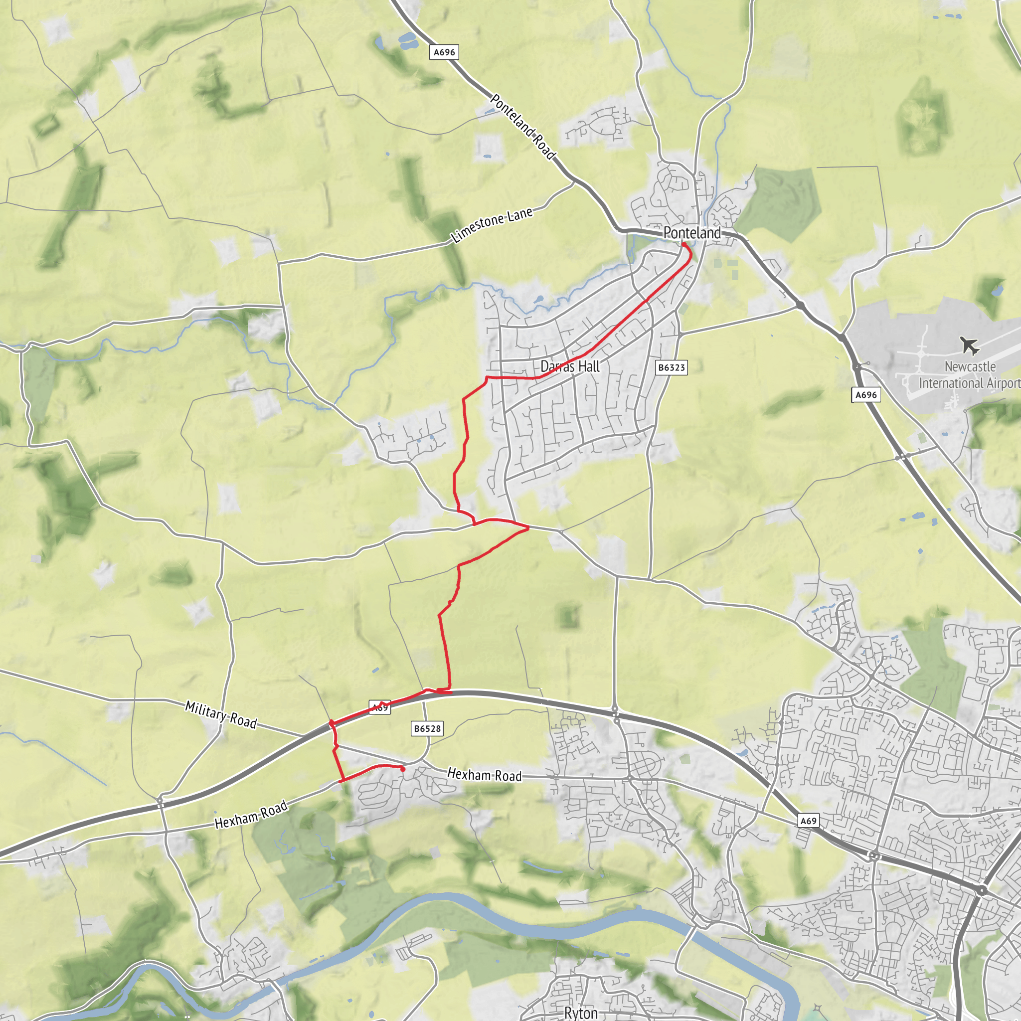 Hike from Ponteland to Heddon mobile static map