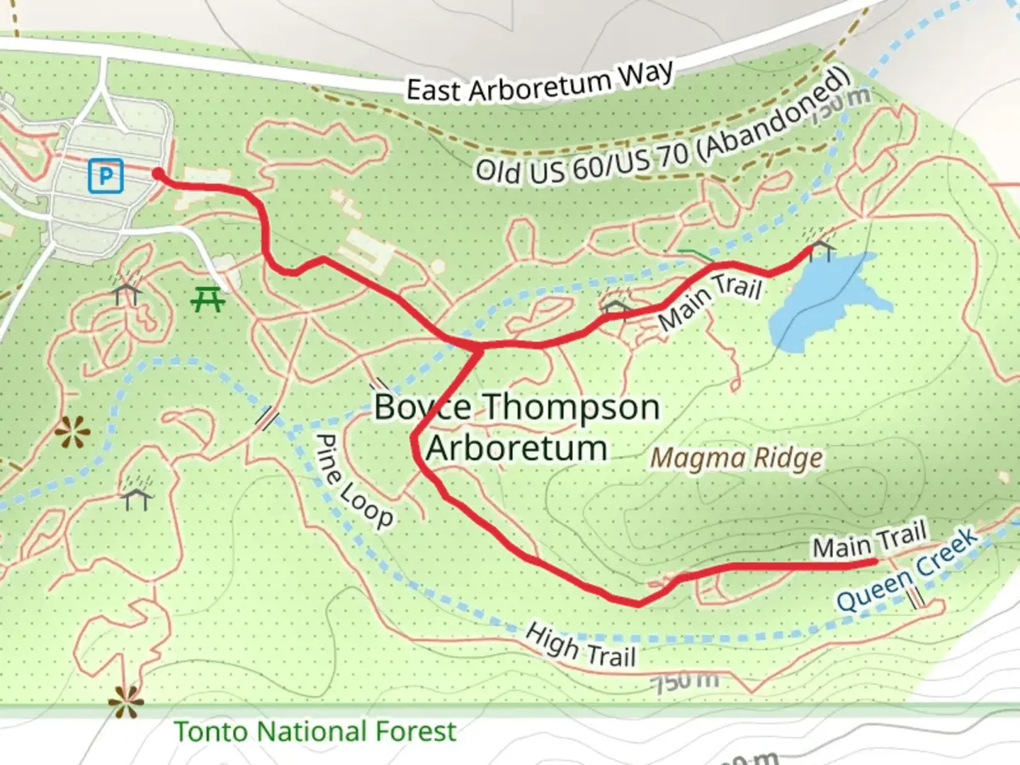 An image depicting the trail Main Trail - Boyce Thompson Arboretum and its surrounding area.