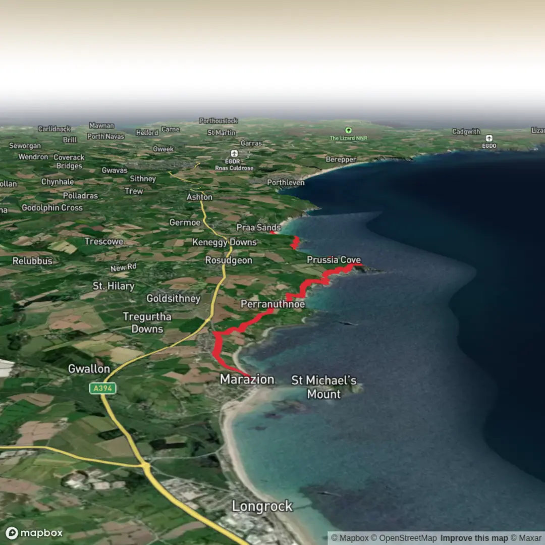 An image depicting the trail Marazion to Praa Sands and its surrounding area.