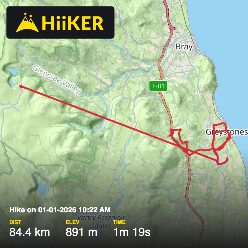 A map preview of the recording Hike on 01-01-2026 10:22 AM.