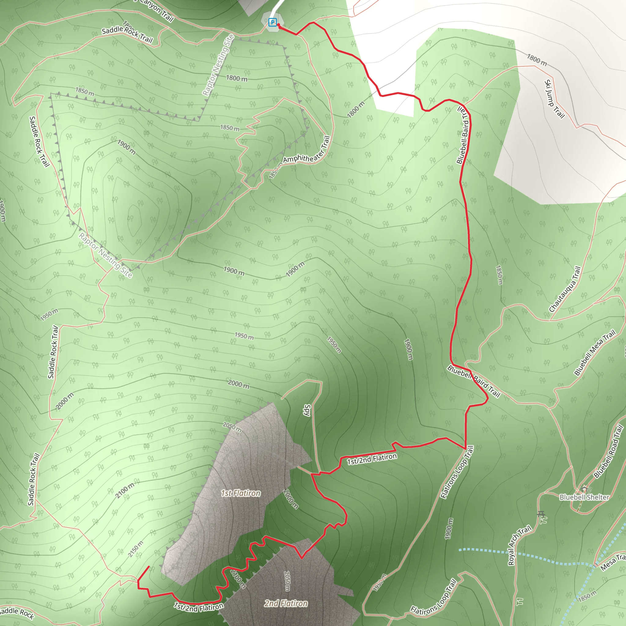 Bluebell Baird Trail and First-Second Flatiron Trail mobile static map