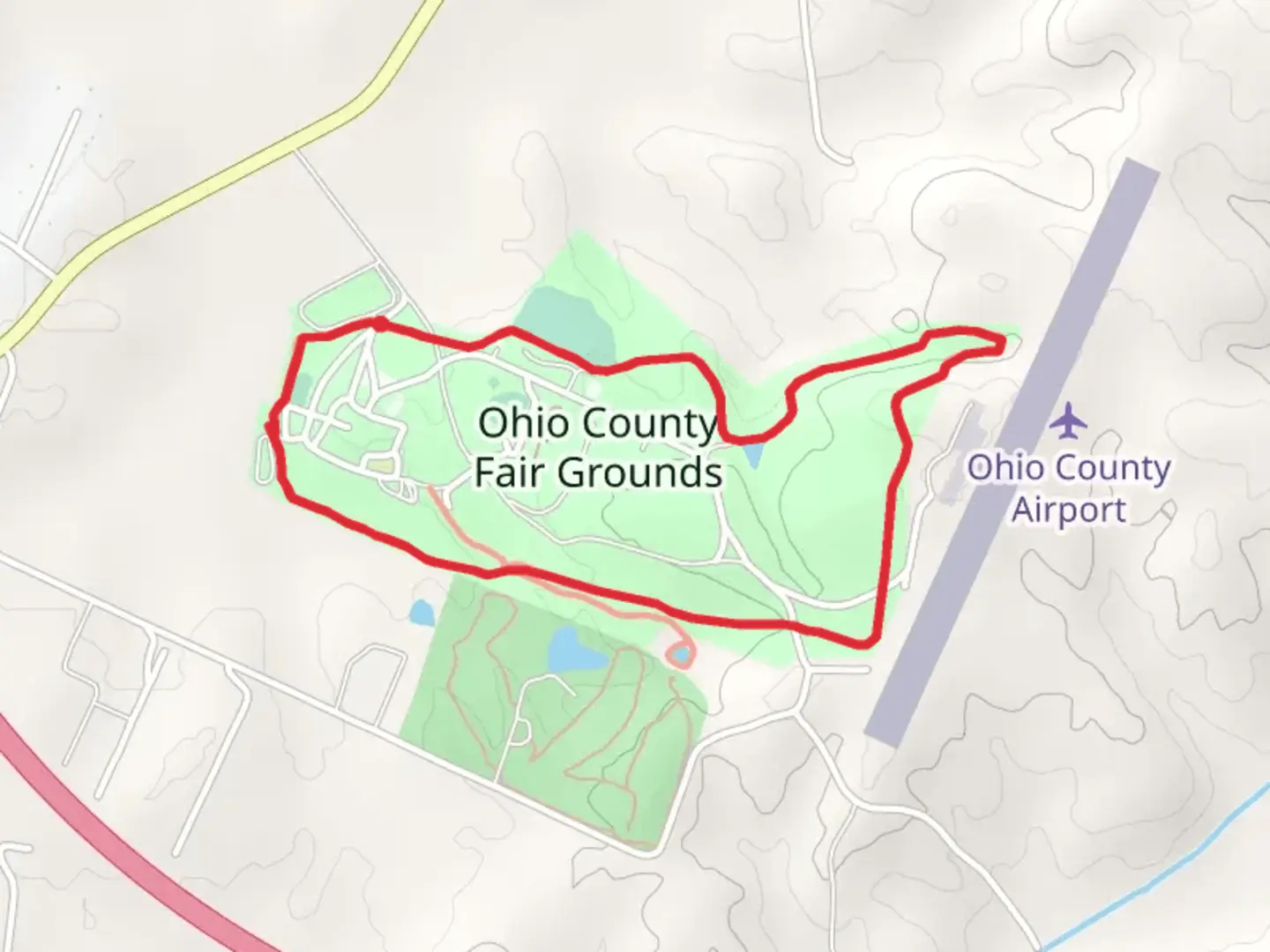 An image depicting the trail Ohio County Fair Grounds Loop and its surrounding area.