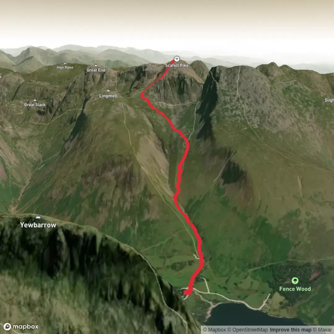 An image depicting the trail wasdale head to Scafell Pike and its surrounding area.
