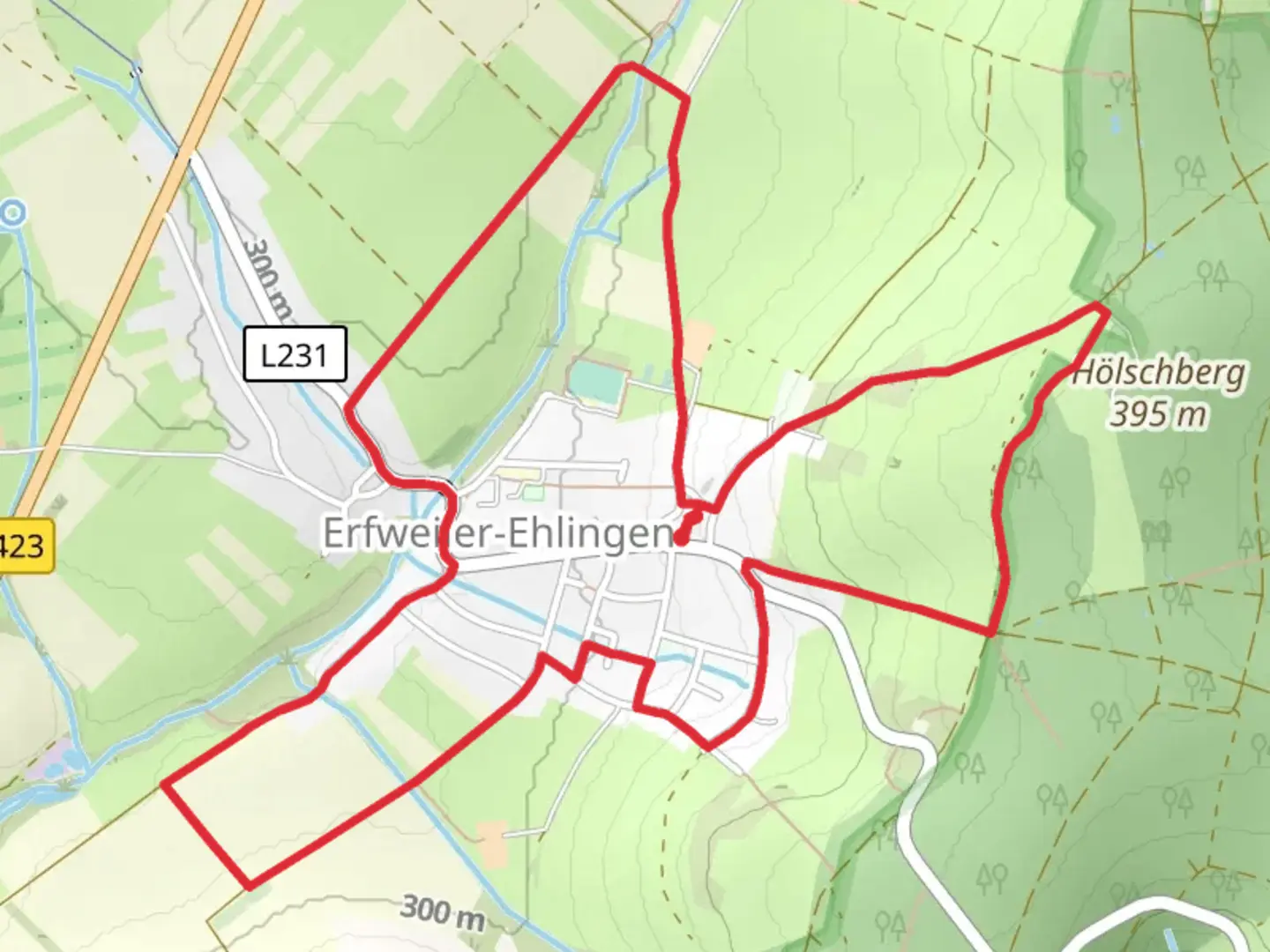 An image depicting the trail Kneipprundwanderweg Erfweiler Ehlingen and its surrounding area.