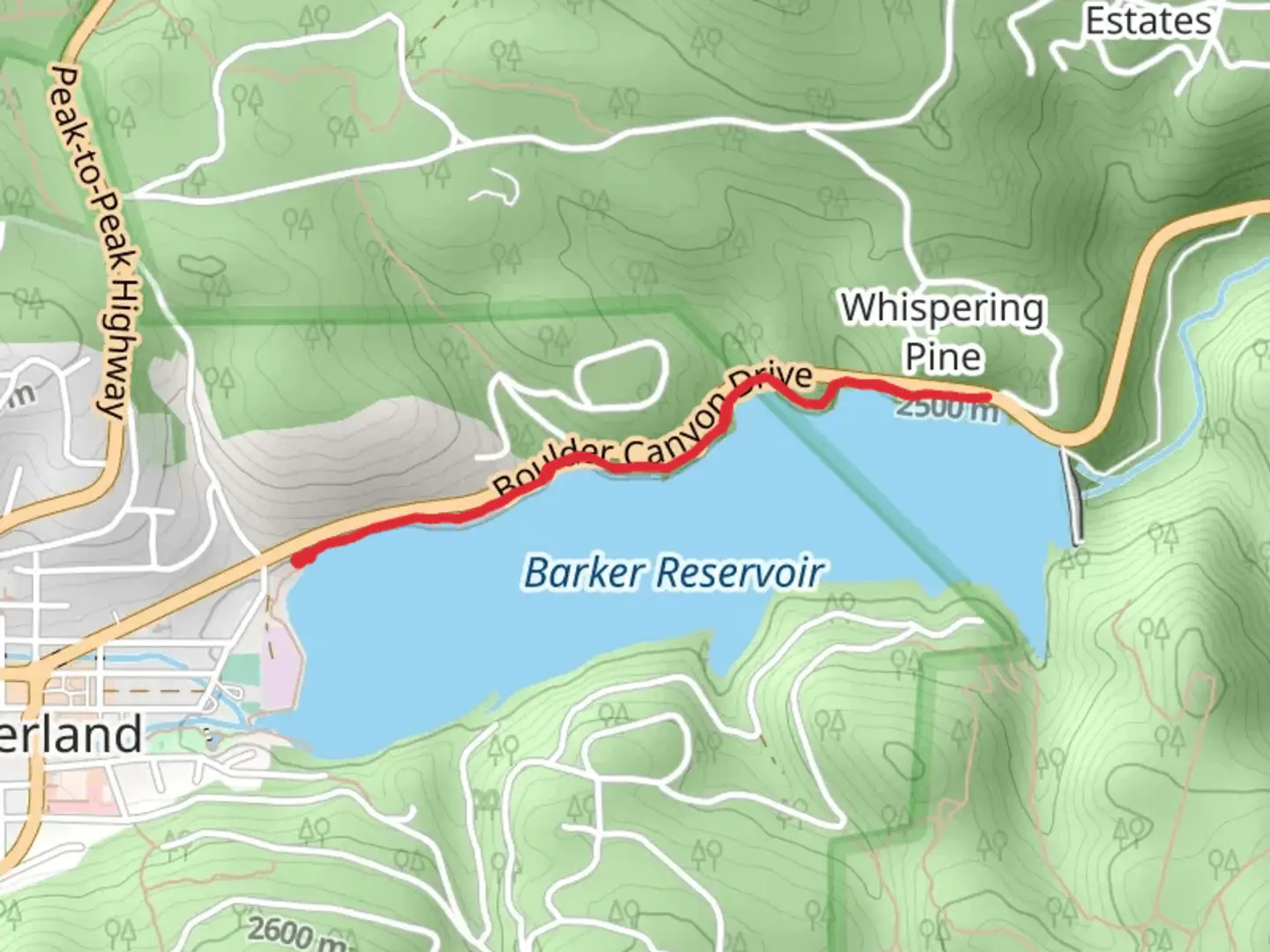 An image depicting the trail Barker Reservoir Trail and its surrounding area.