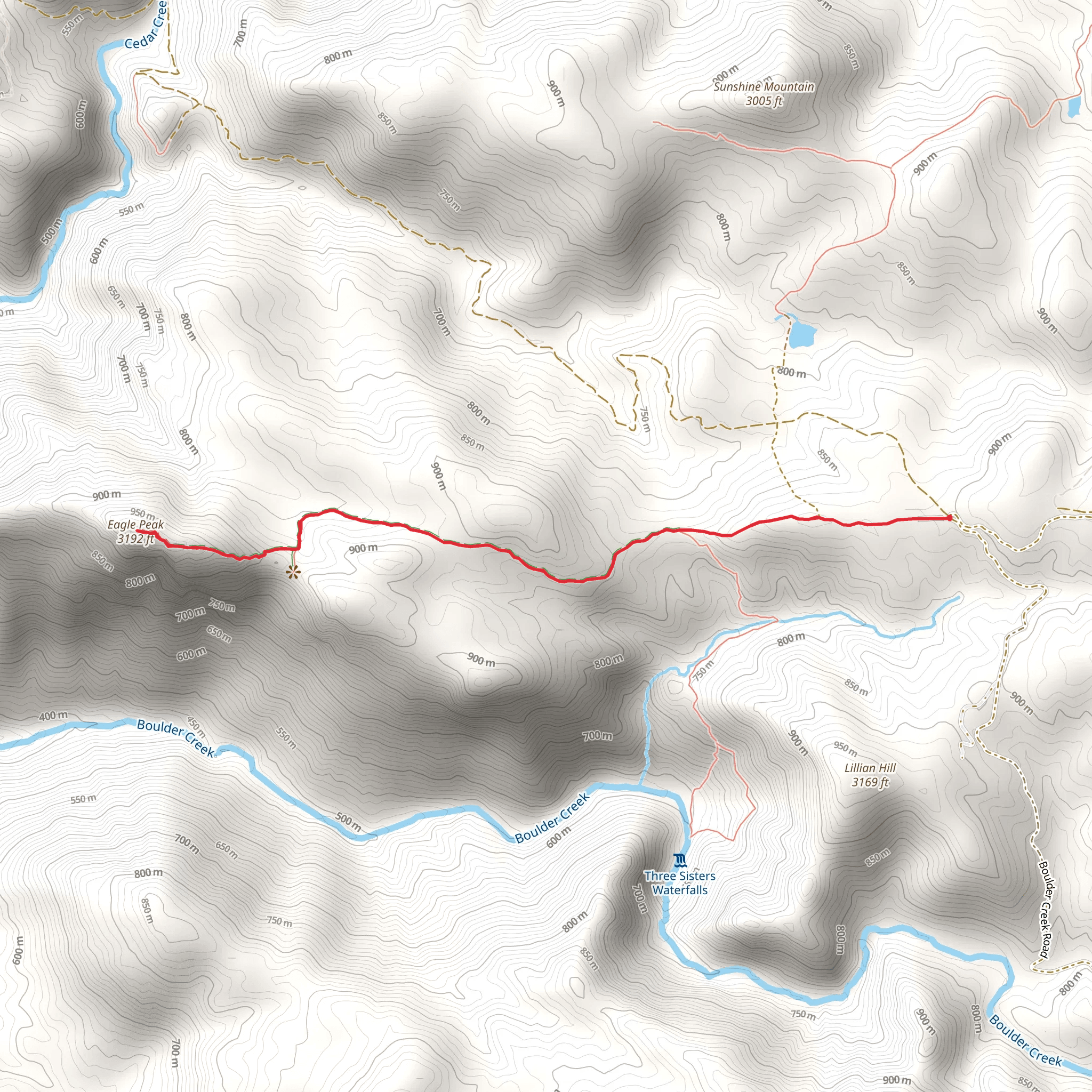 Eagle Peak Trail via Three Sisters Falls Trail mobile static map