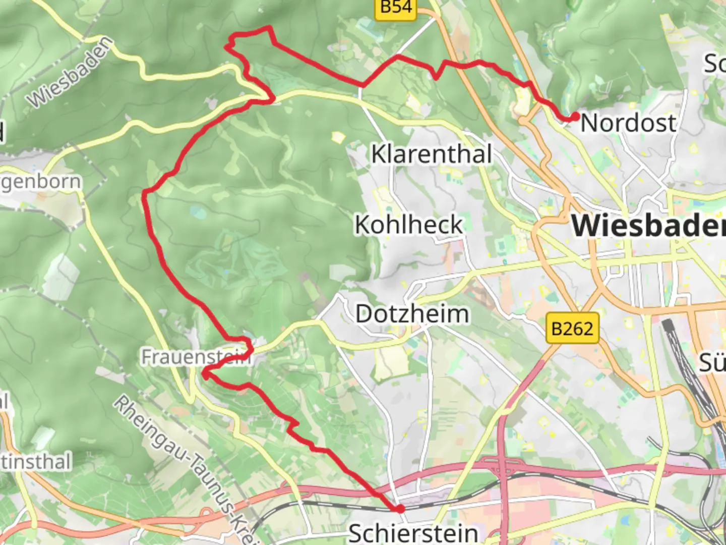 An image depicting the trail Nordost to Schierstein Walk and its surrounding area.