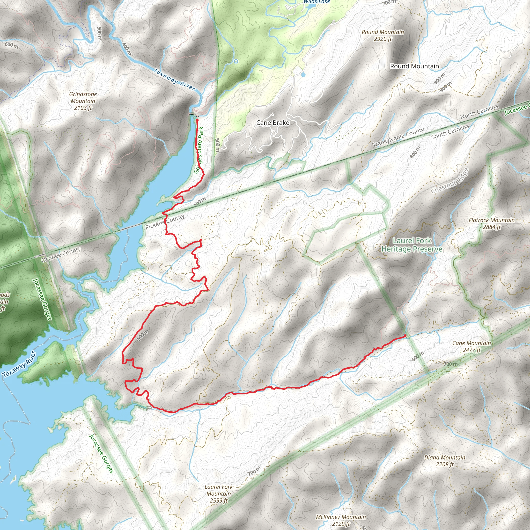 Toxaway River via Foothills Trail mobile static map