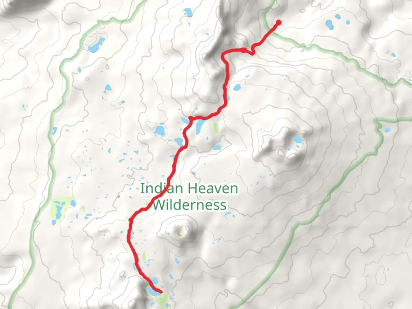 An image depicting the trail Blue Lake via Indian Heaven Trail and its surrounding area.