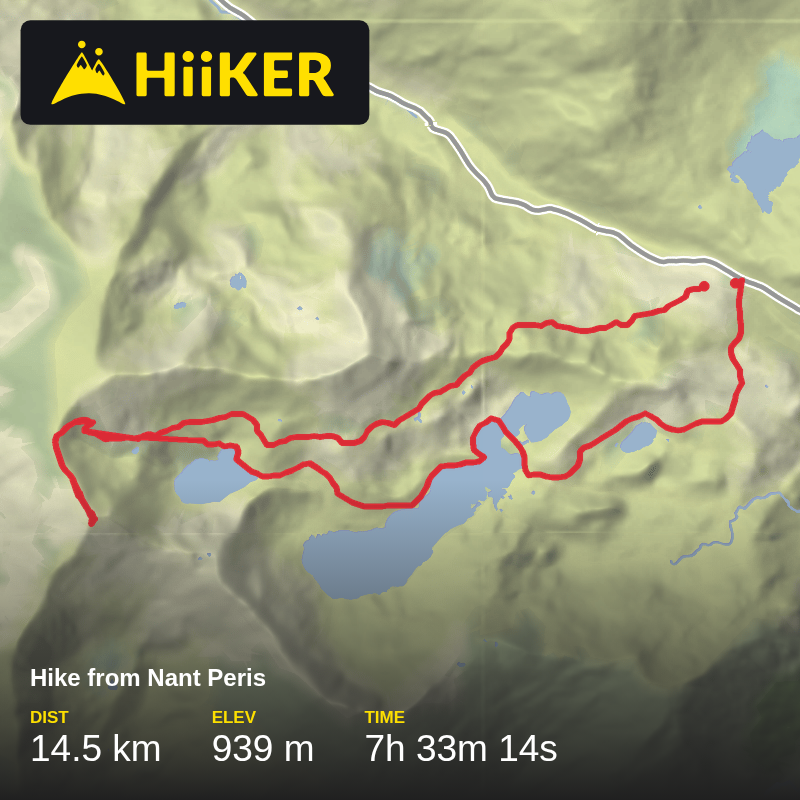 A map preview of the recording Hike from Nant Peris.