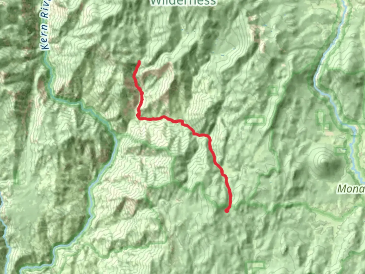 An image depicting the trail Sidehill Meadow via Black Rock to Kern River Trail and its surrounding area.