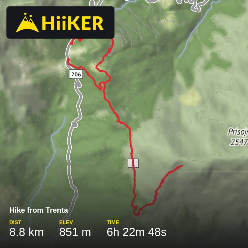 A map preview of the recording Hike from Trenta.
